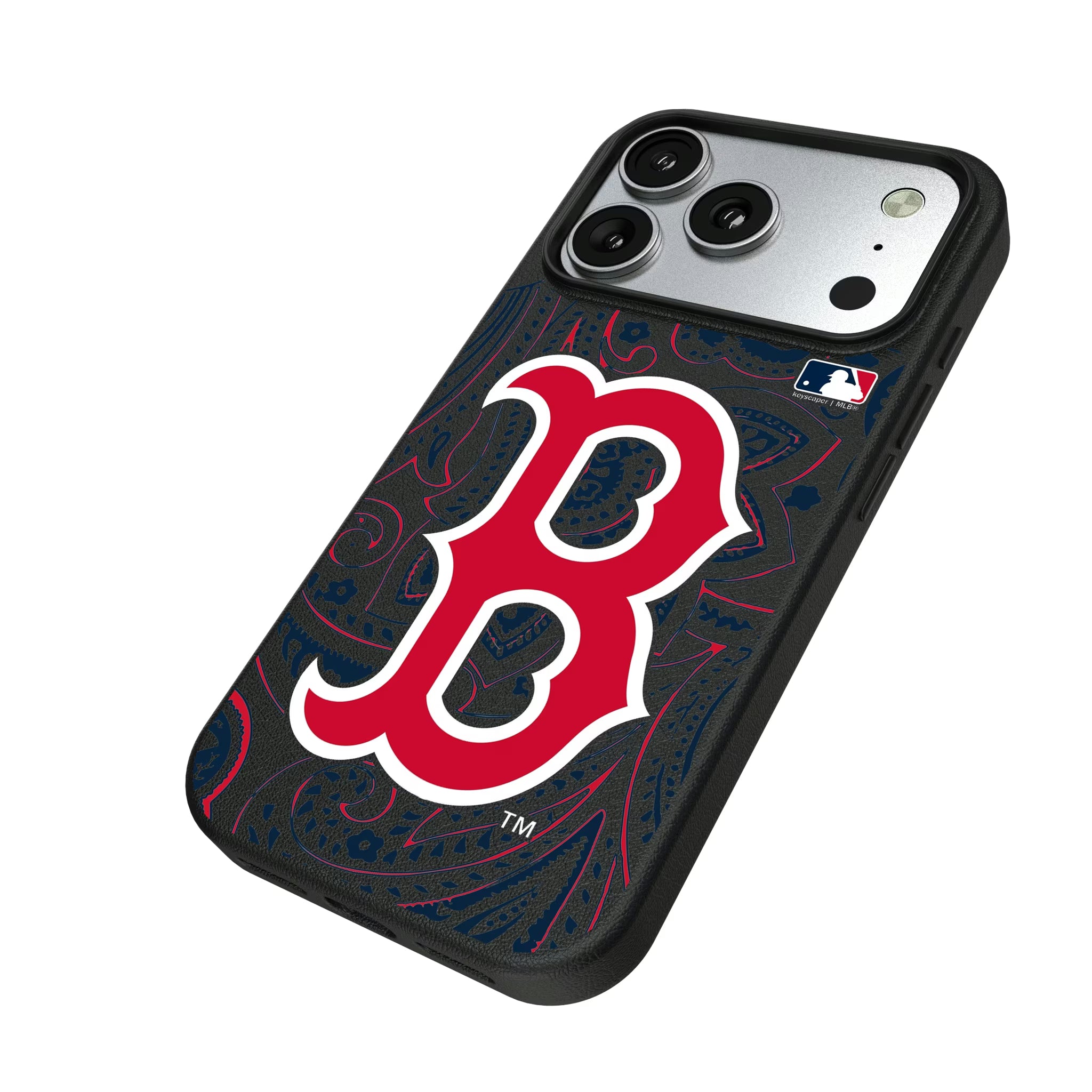 Boston Red Sox Paisley iPhone MagSafe Compatible Phone Case for Apple iPhone - Isometric View#Device_iPhone 17 Pro