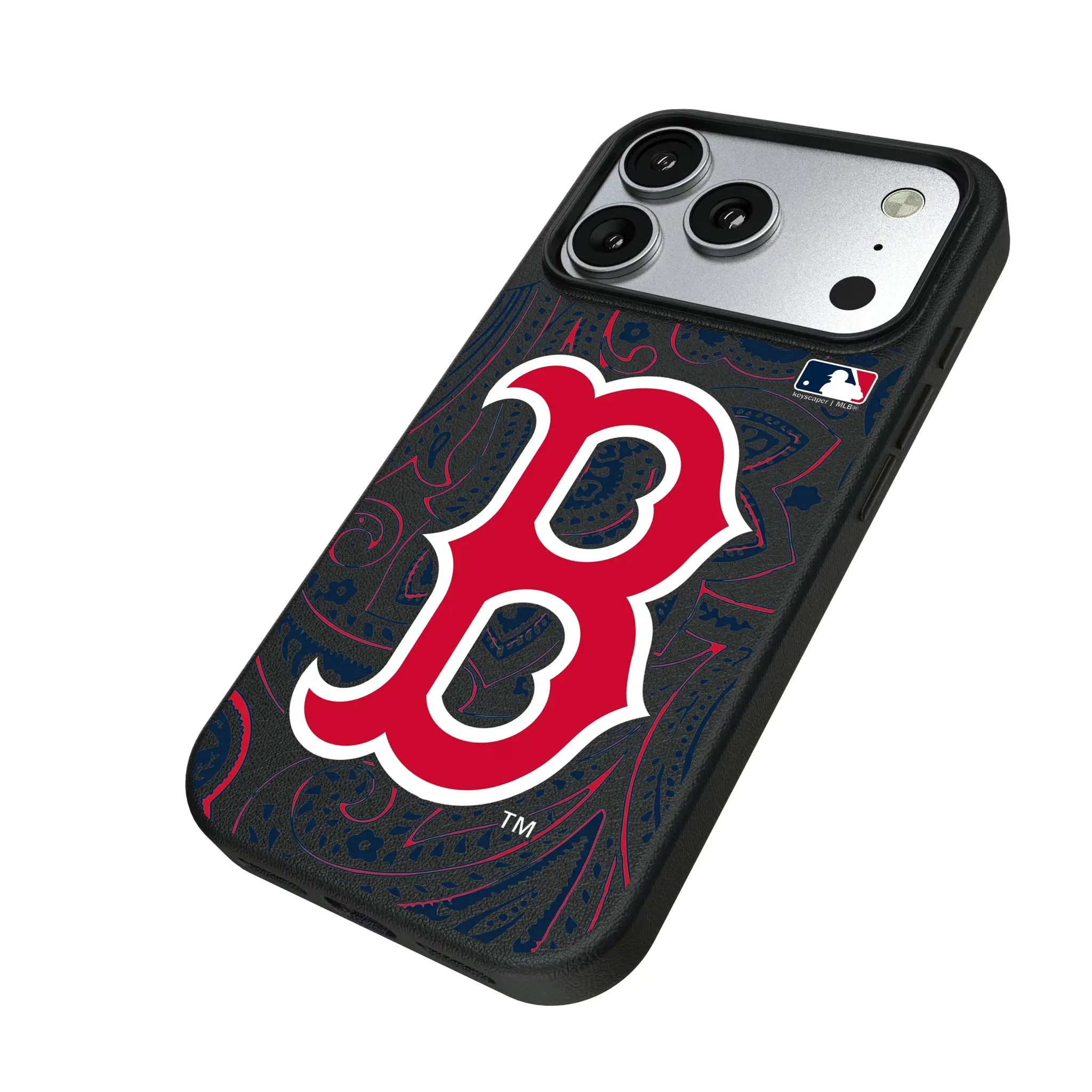 Boston Red Sox Paisley iPhone MagSafe Compatible Phone Case for Apple iPhone - Isometric View#Device_iPhone 17 Pro