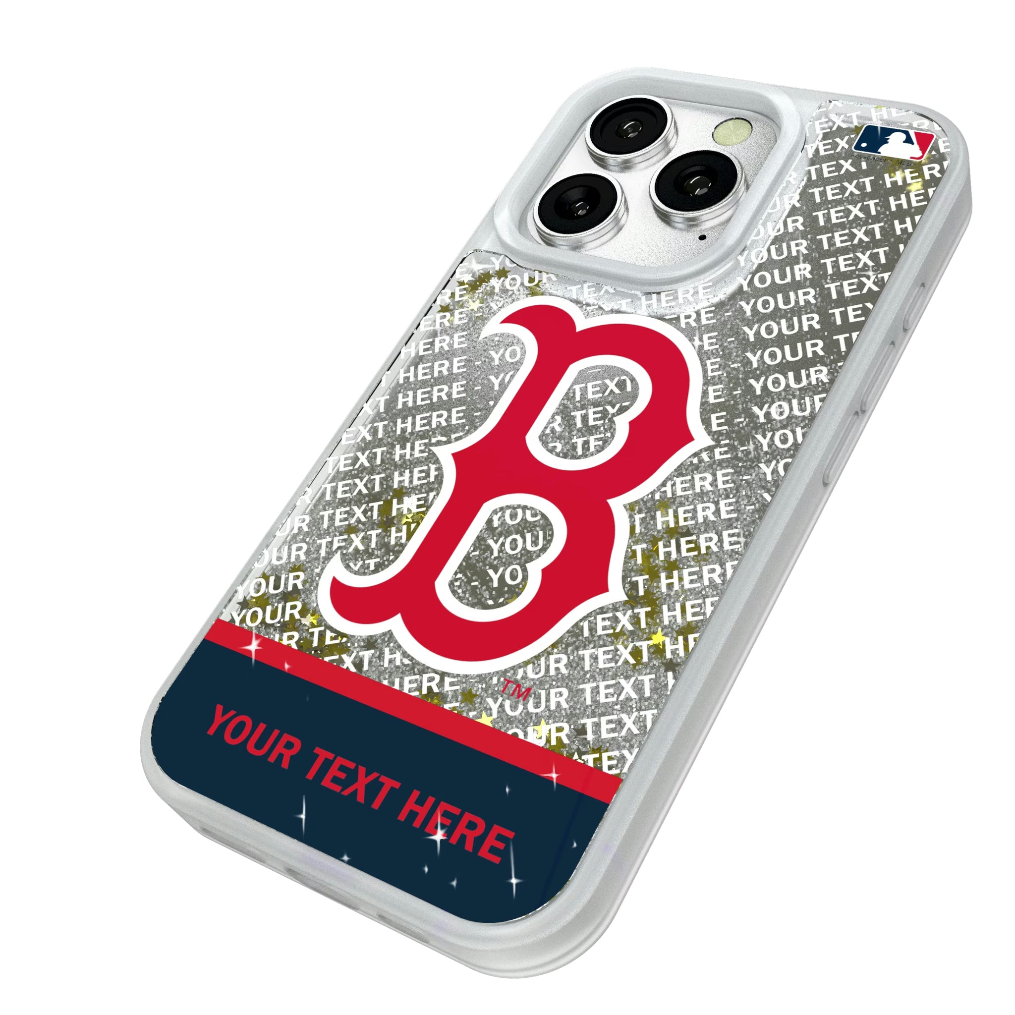 Boston Red Sox Personalized EndZone Plus iPhone Glitter Phone Case for Apple iPhone - Isometric View#Device_iPhone 16 Pro