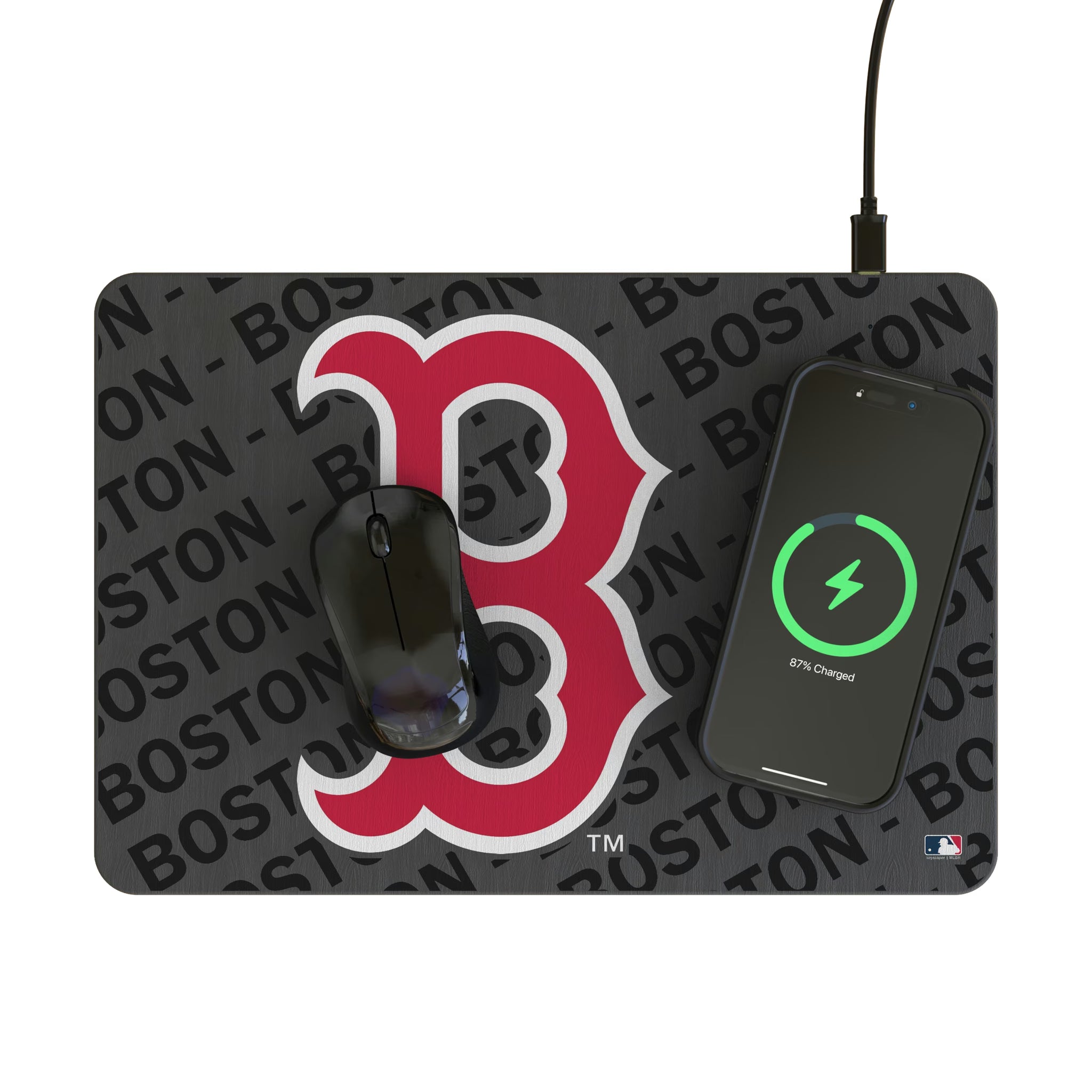 Boston Red Sox Personalized Tilt 15-Watt Wireless Charger and Mouse Pad - Lifestyle
