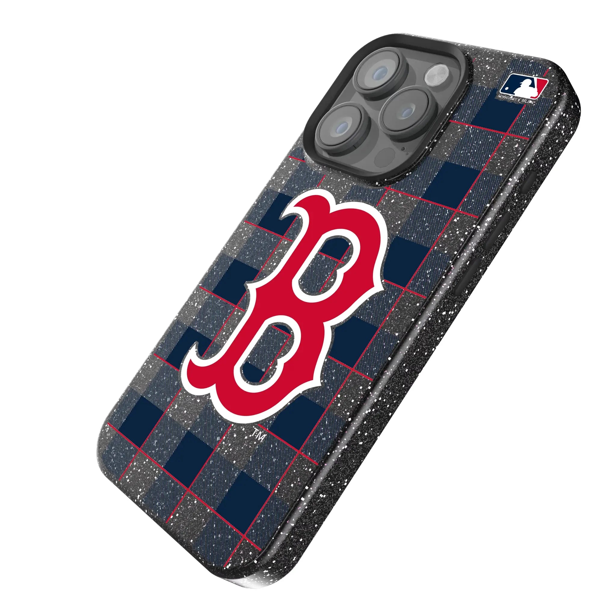 Boston Red Sox Plaid iPhone Bling Phone Case for Apple iPhone - Isometric View