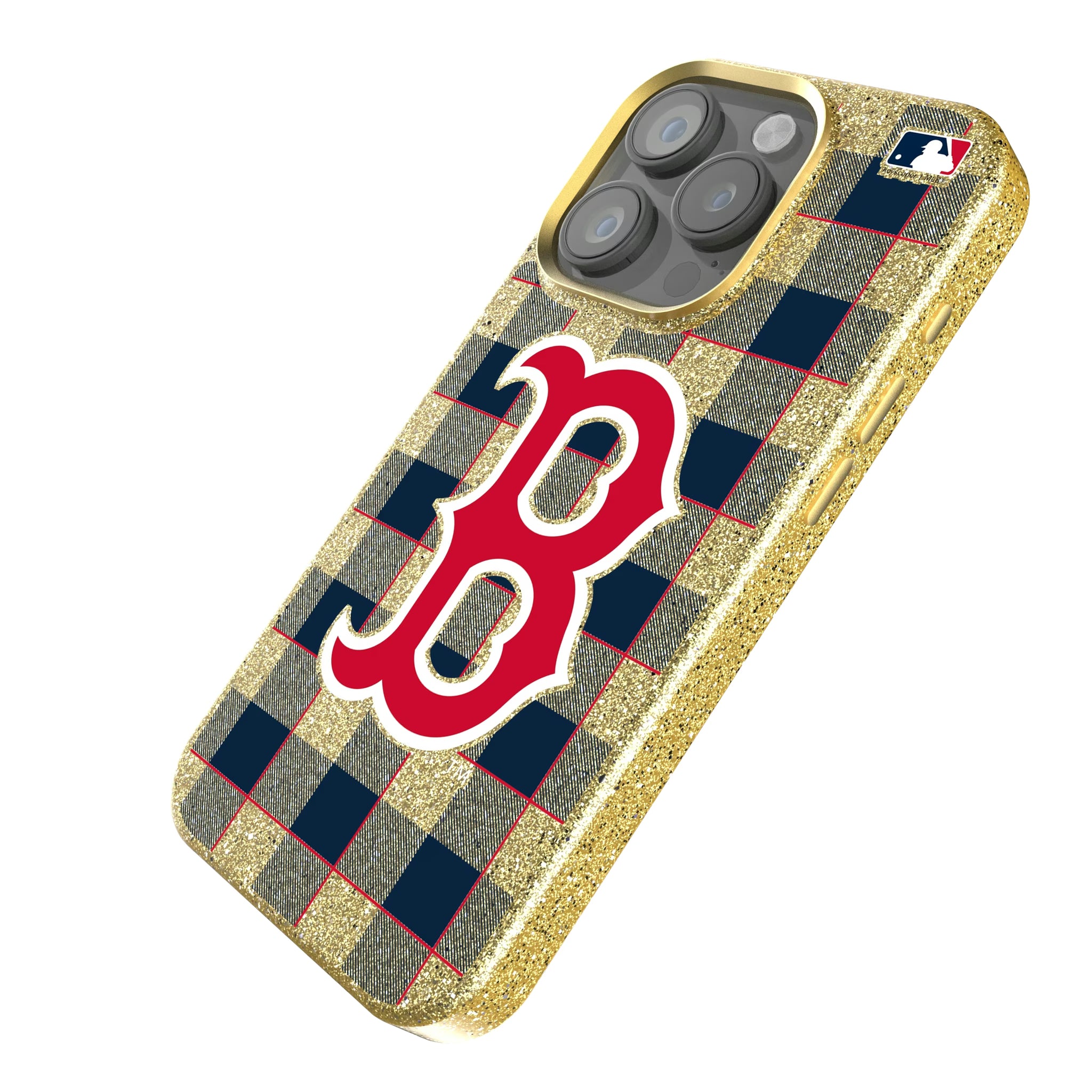 Boston Red Sox Plaid iPhone Bling Phone Case for Apple iPhone - Isometric View