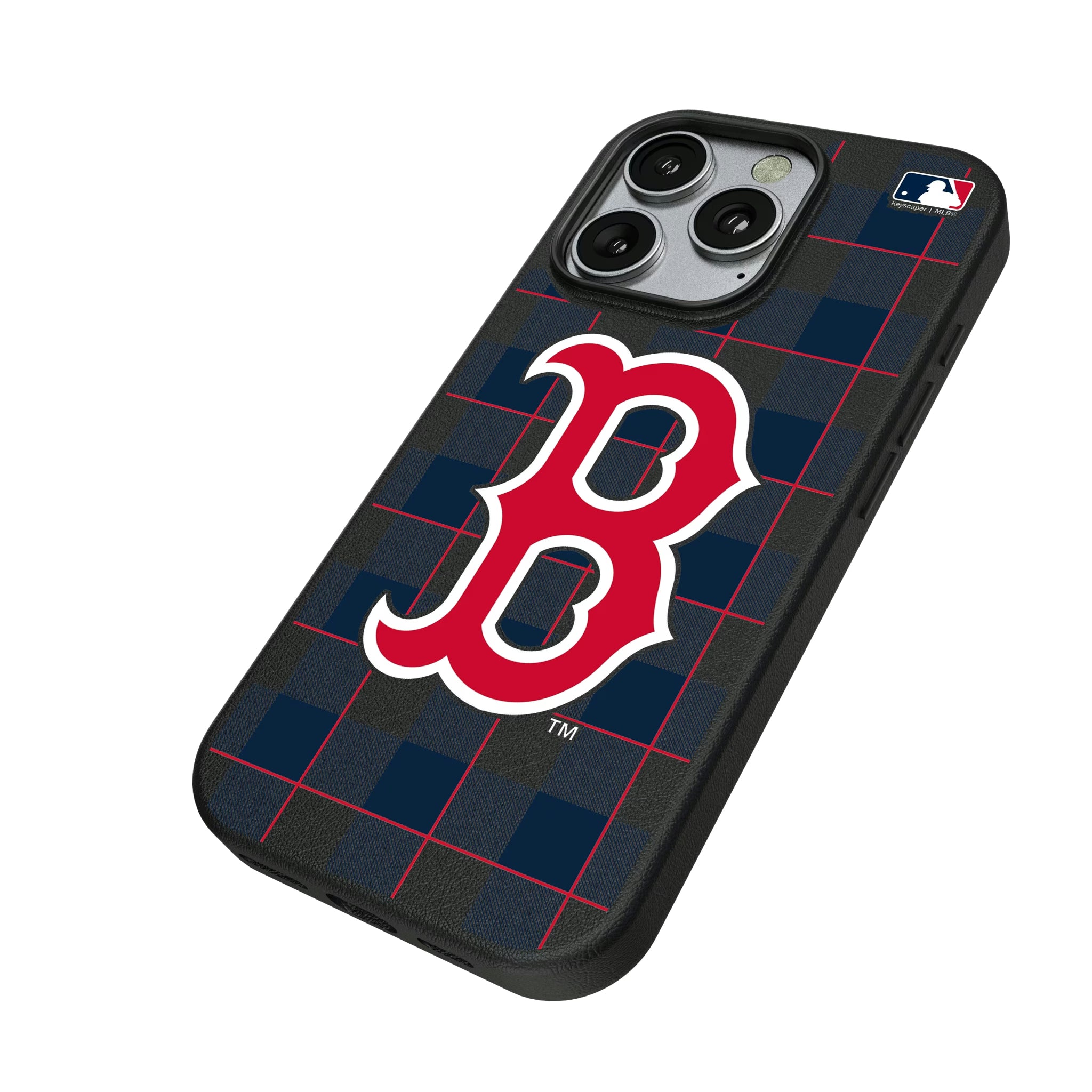 Boston Red Sox Plaid iPhone MagSafe Compatible Phone Case for Apple iPhone - Isometric View
