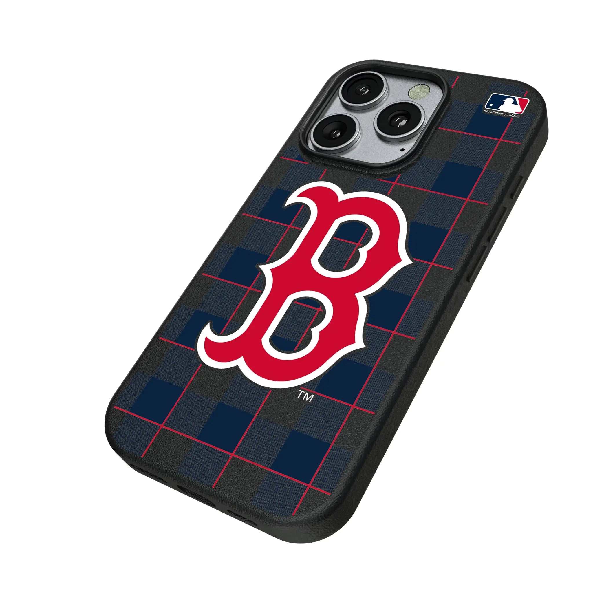 Boston Red Sox Plaid iPhone MagSafe Compatible Phone Case for Apple iPhone - Isometric View