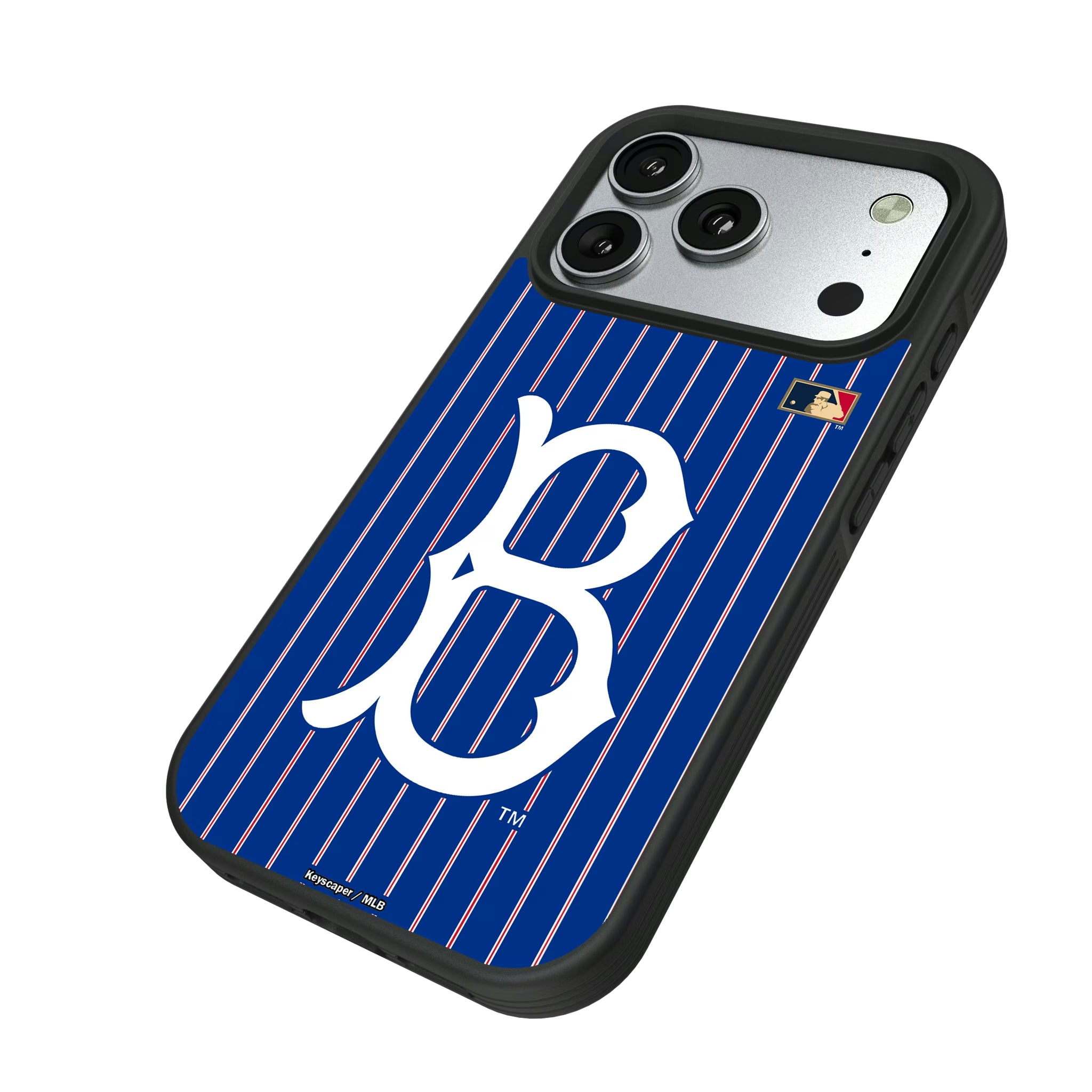 Brooklyn Dodgers 1949-1957 - Cooperstown Collection Pinstripe iPhone Bump Phone Case for Apple iPhone - Isometric View#Device_iPhone 17 Pro