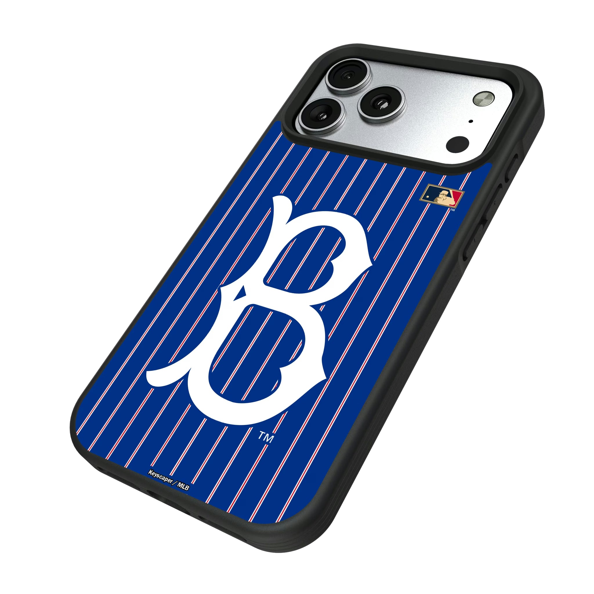 Brooklyn Dodgers 1949-1957 - Cooperstown Collection Pinstripe iPhone Bump Phone Case for Apple iPhone - Isometric View#Device_iPhone 17 Pro Max