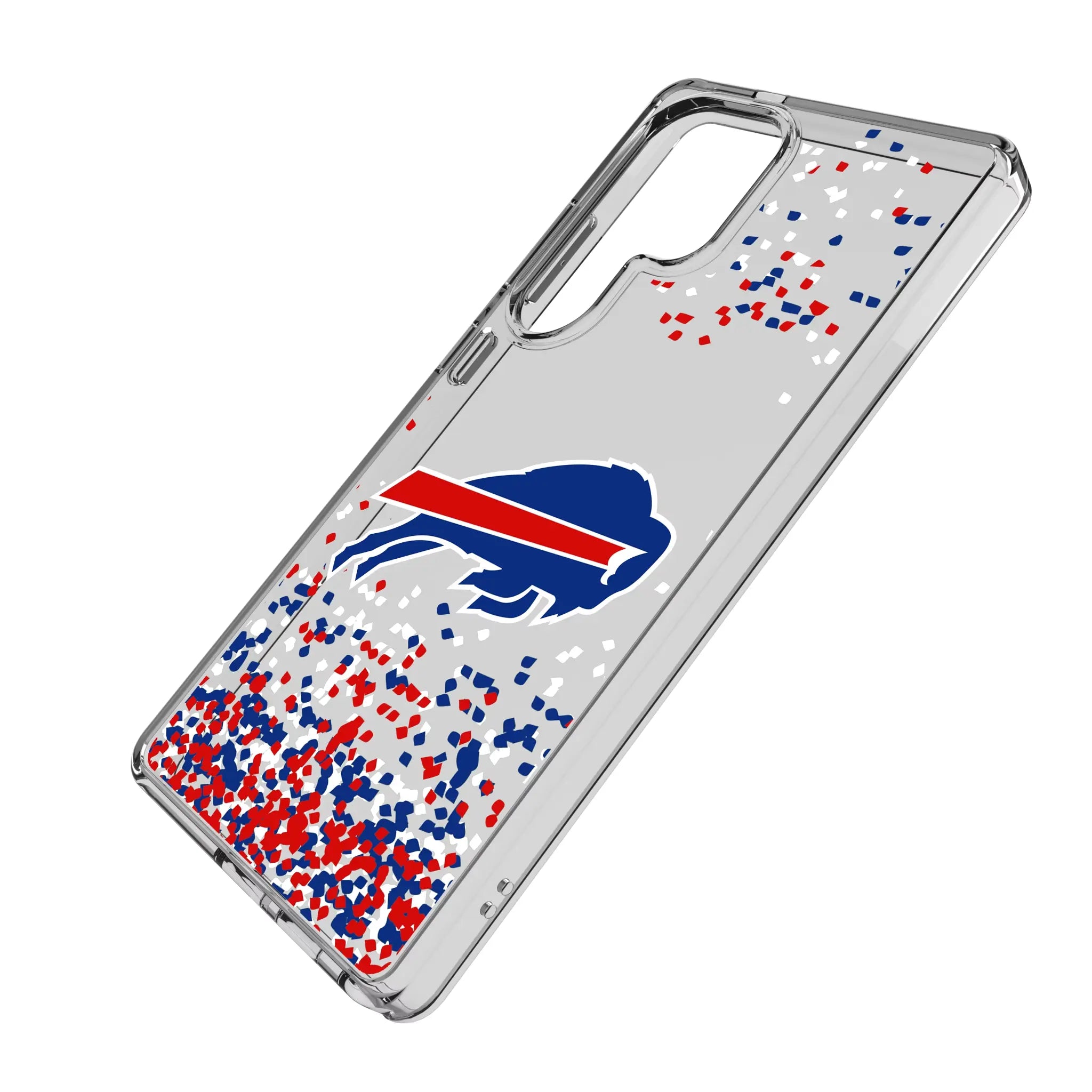 Buffalo Bills Confetti Galaxy Clear Phone Case for Samsung Galaxy - Isometric View#Device_Galaxy S25 Ultra