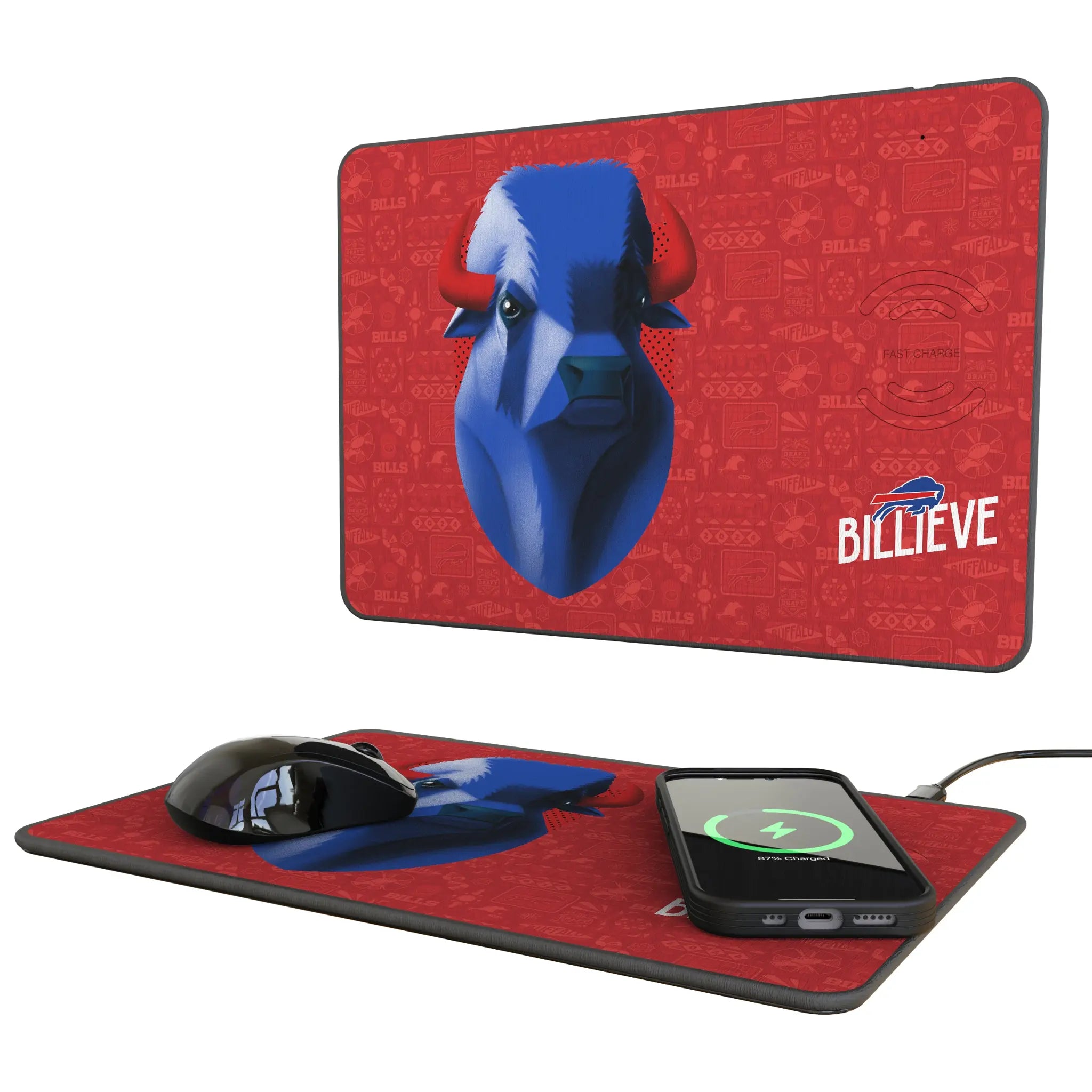 Buffalo Bills Deco 15-Watt Wireless Charger and Mouse Pad