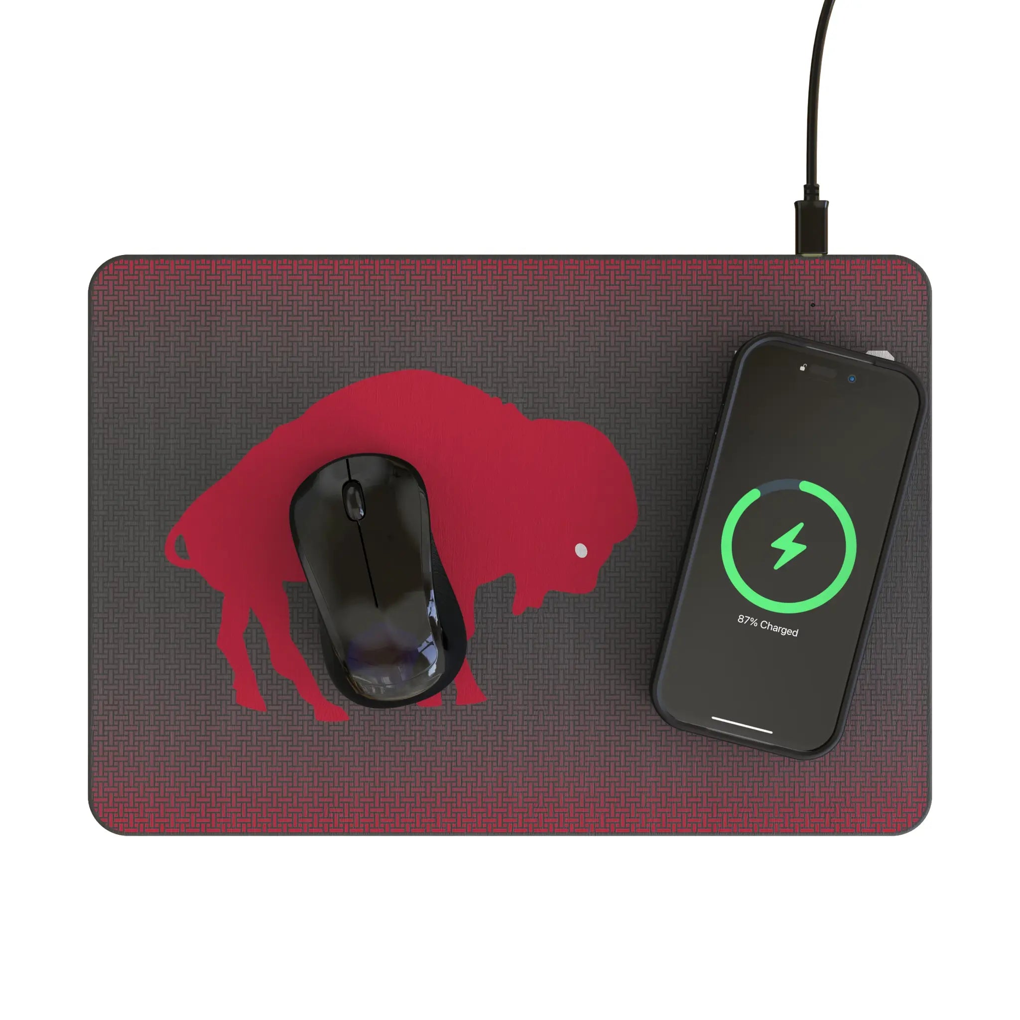 Buffalo Bills Historic Collection Linen 15-Watt Wireless Charger and Mouse Pad - Lifestyle