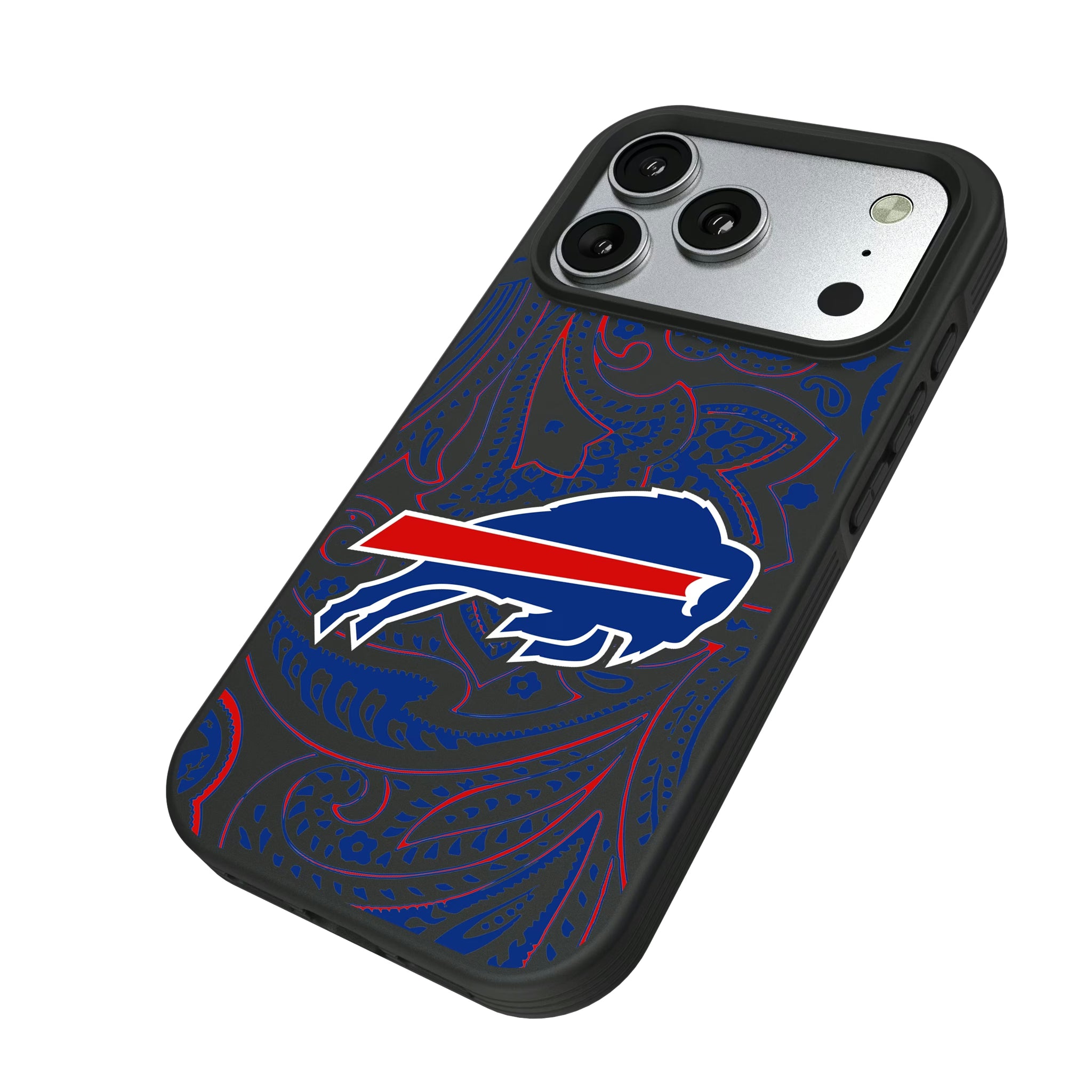 Buffalo Bills Paisley iPhone Bump Phone Case for Apple iPhone - Isometric View#Device_iPhone 17 Pro