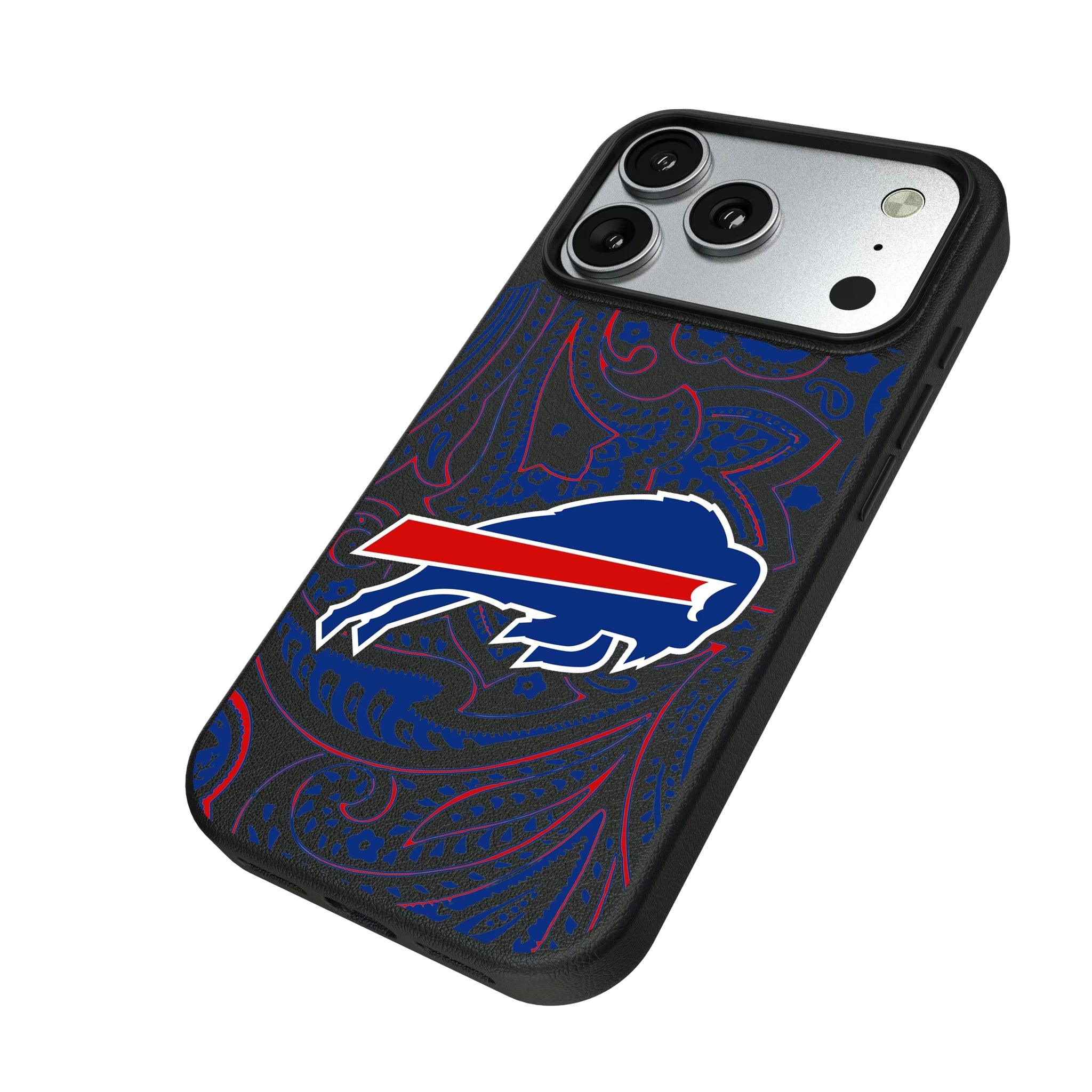 Buffalo Bills Paisley iPhone MagSafe Compatible Phone Case for Apple iPhone - Isometric View#Device_iPhone 17 Pro