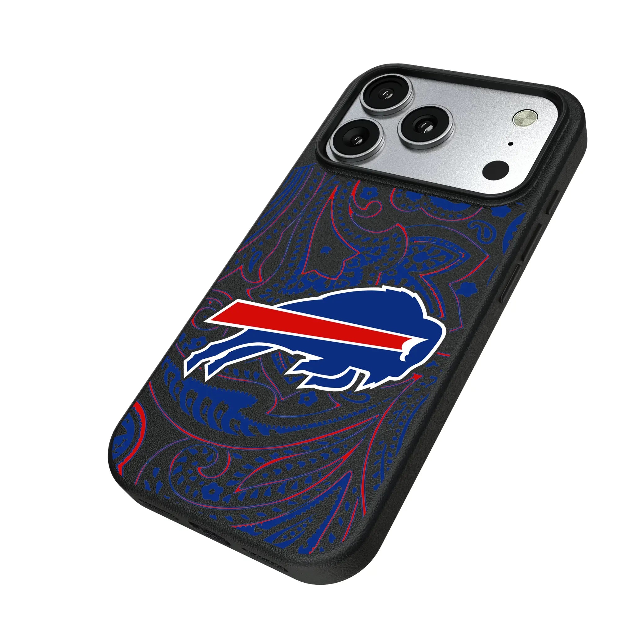 Buffalo Bills Paisley iPhone MagSafe Compatible Phone Case for Apple iPhone - Isometric View#Device_iPhone 17 Pro