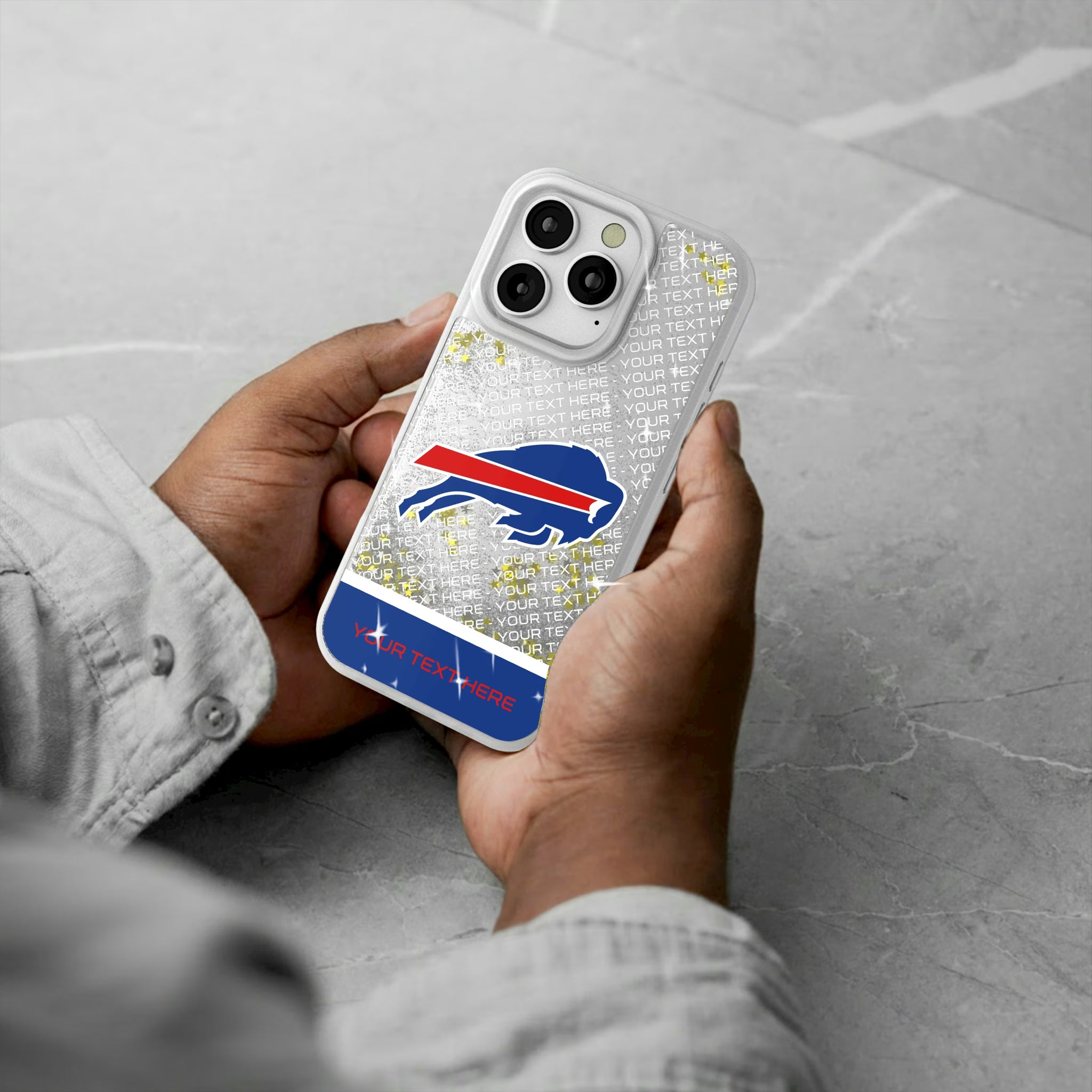 Buffalo Bills Personalized EndZone Plus iPhone Glitter Phone Case for Apple iPhone - Lifestyle#Device_iPhone 16 Pro