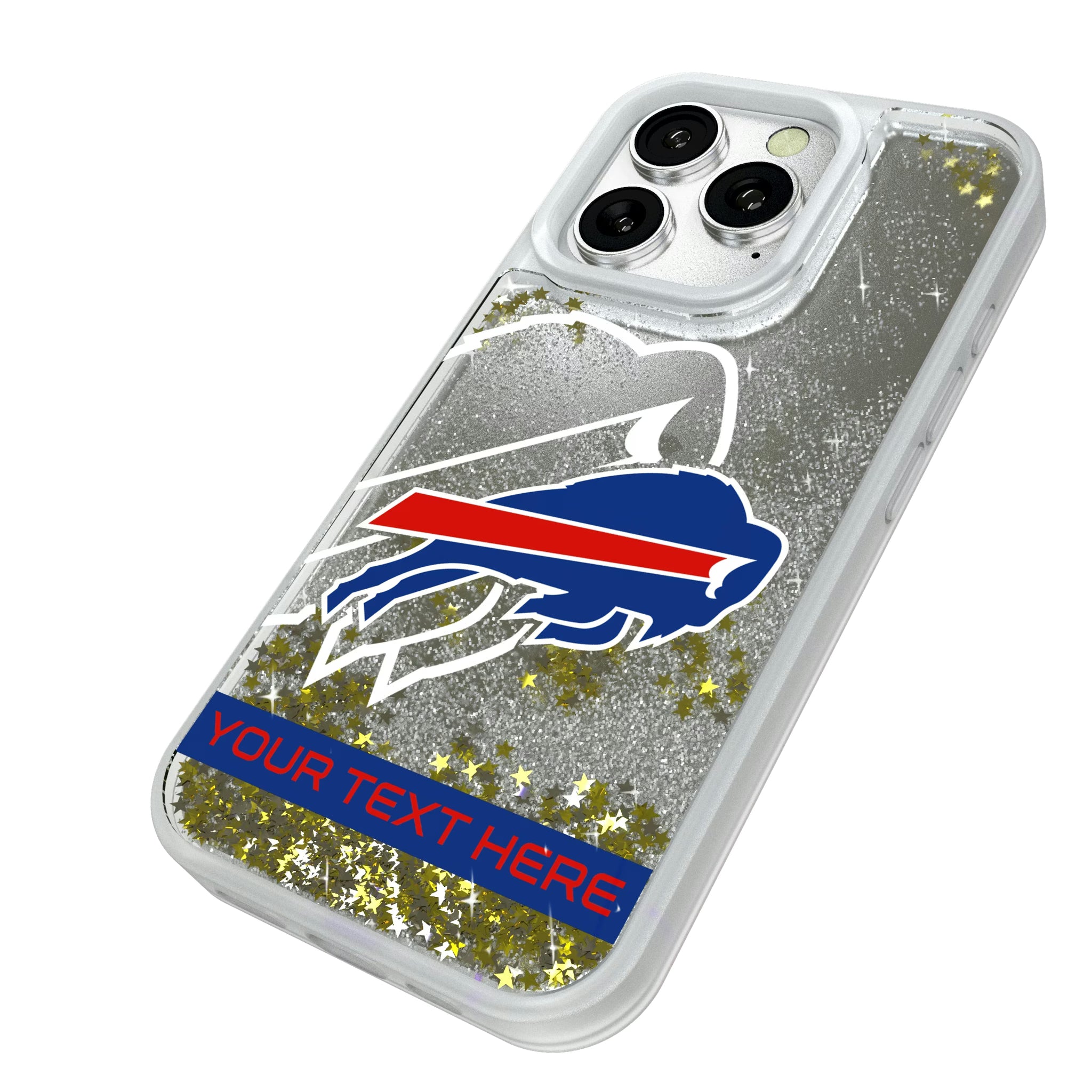 Buffalo Bills Personalized Tilt iPhone Glitter Phone Case for Apple iPhone - Isometric View#Device_iPhone 16 Pro