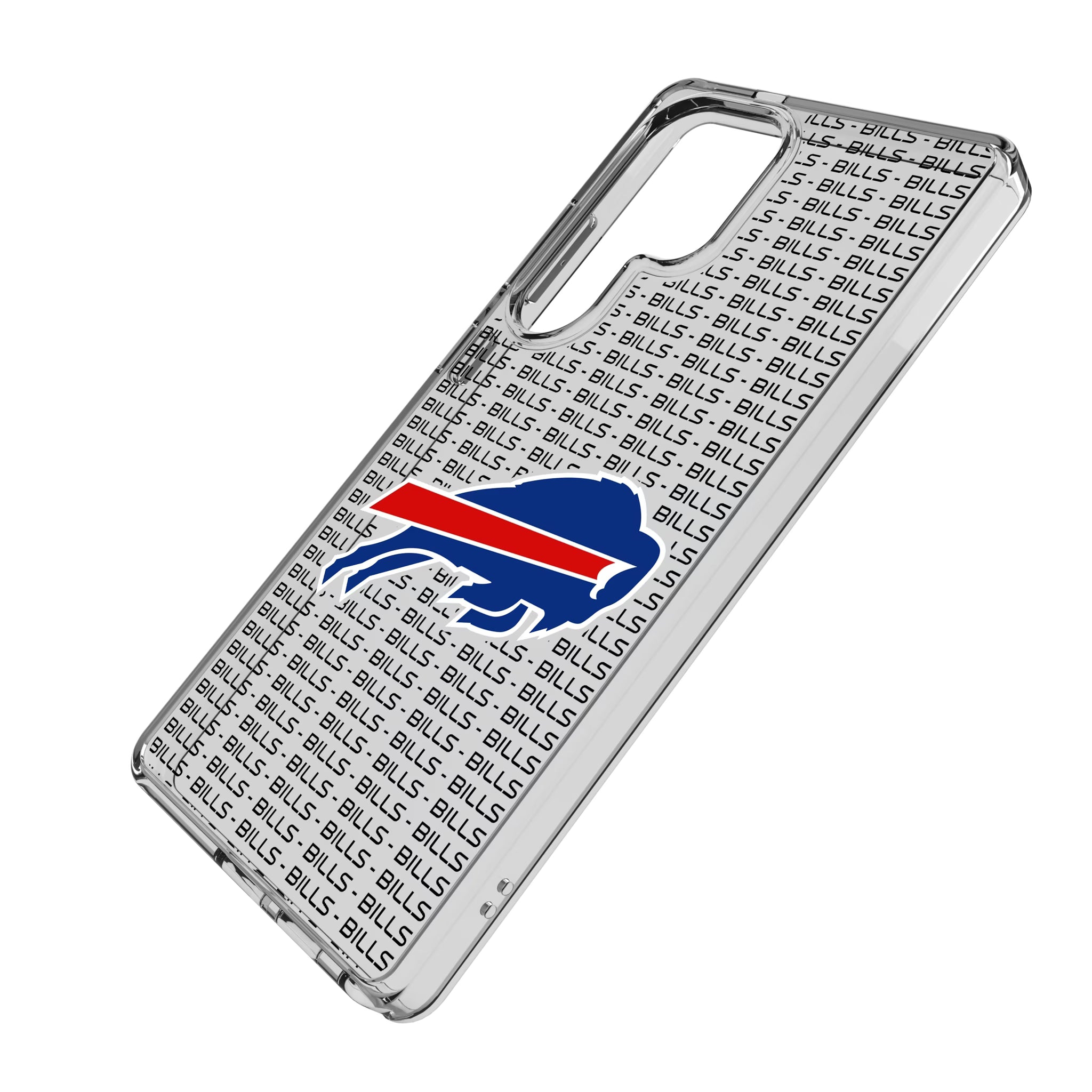 Buffalo Bills Text Backdrop Galaxy Clear Phone Case for Samsung Galaxy - Isometric View