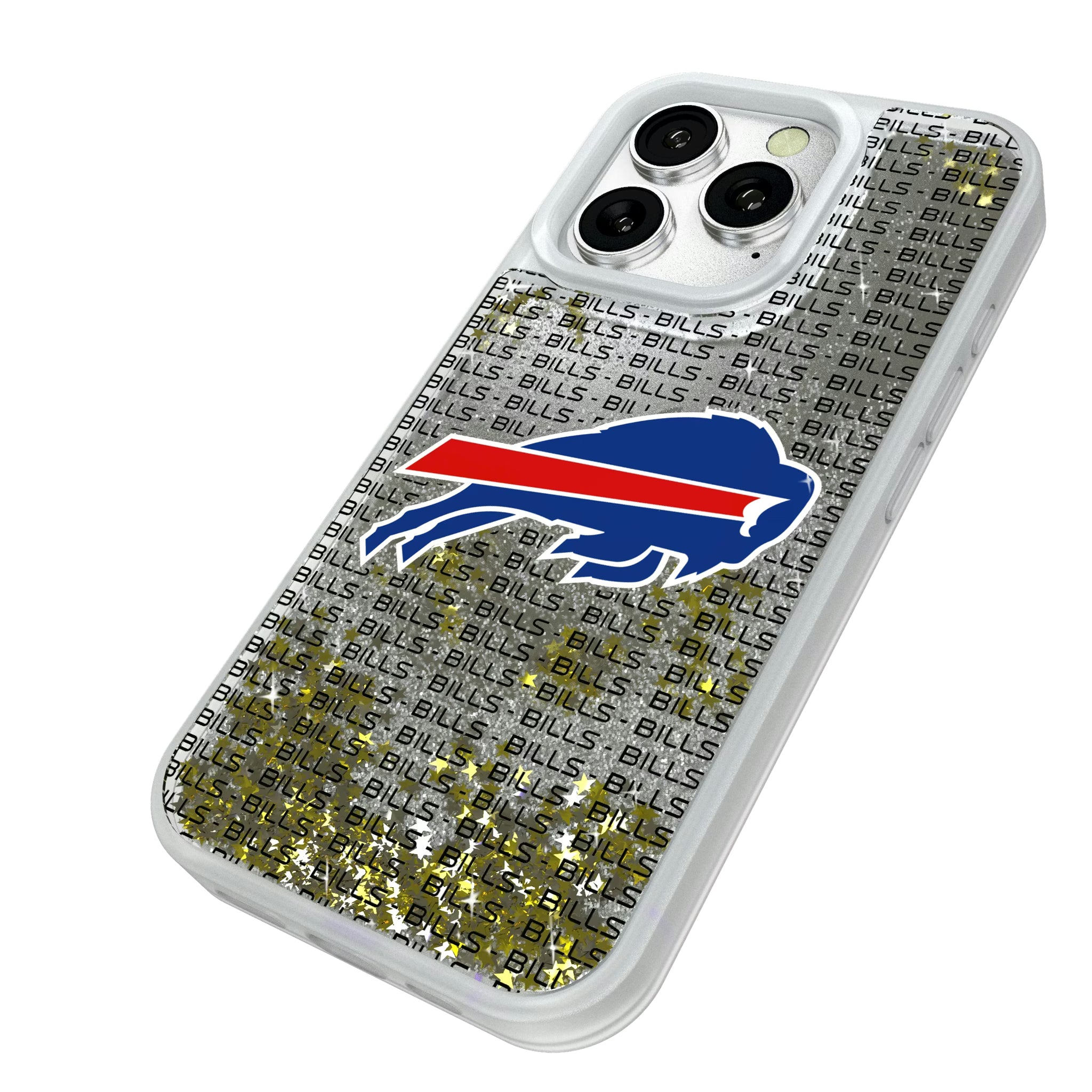 Buffalo Bills Text Backdrop iPhone Glitter Phone Case for Apple iPhone - Isometric View#Device_iPhone 16 Pro