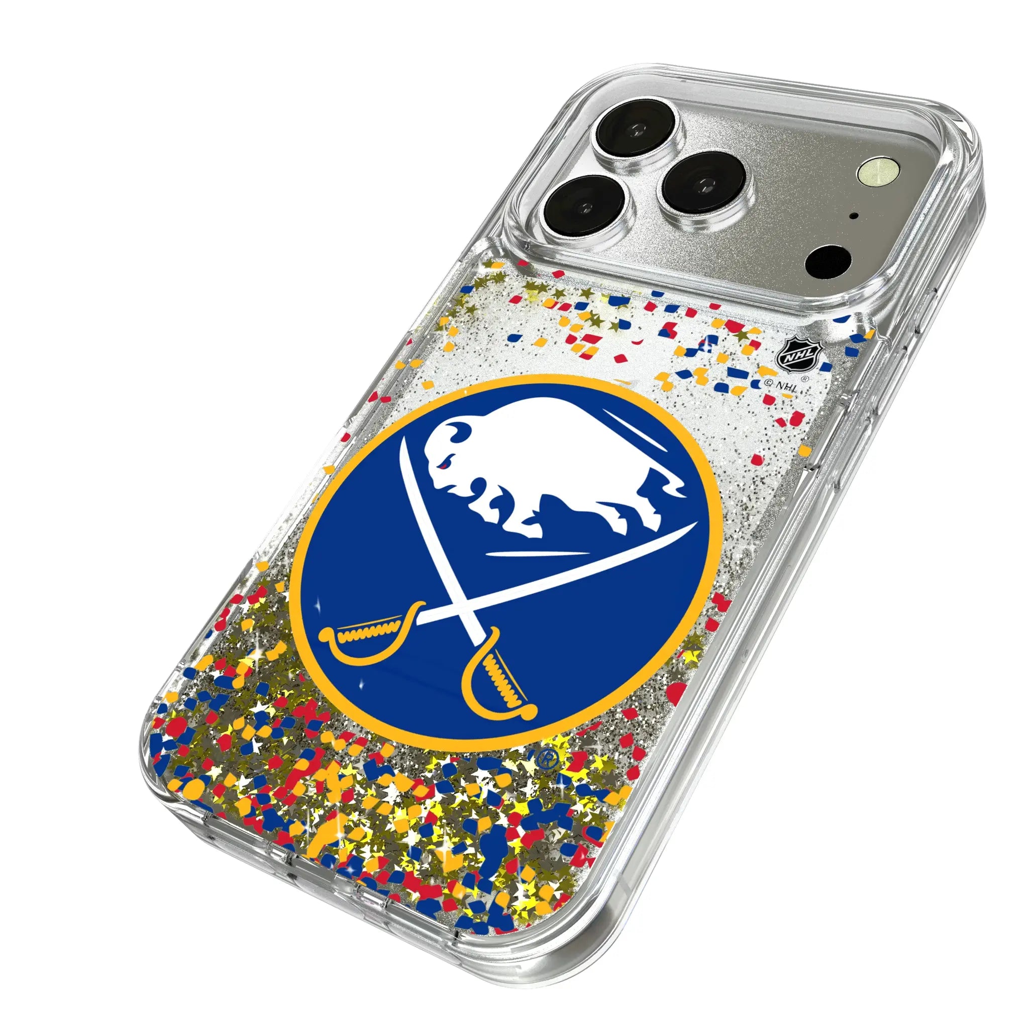 Buffalo Sabres Confetti iPhone Glitter Phone Case for Apple iPhone - Isometric View