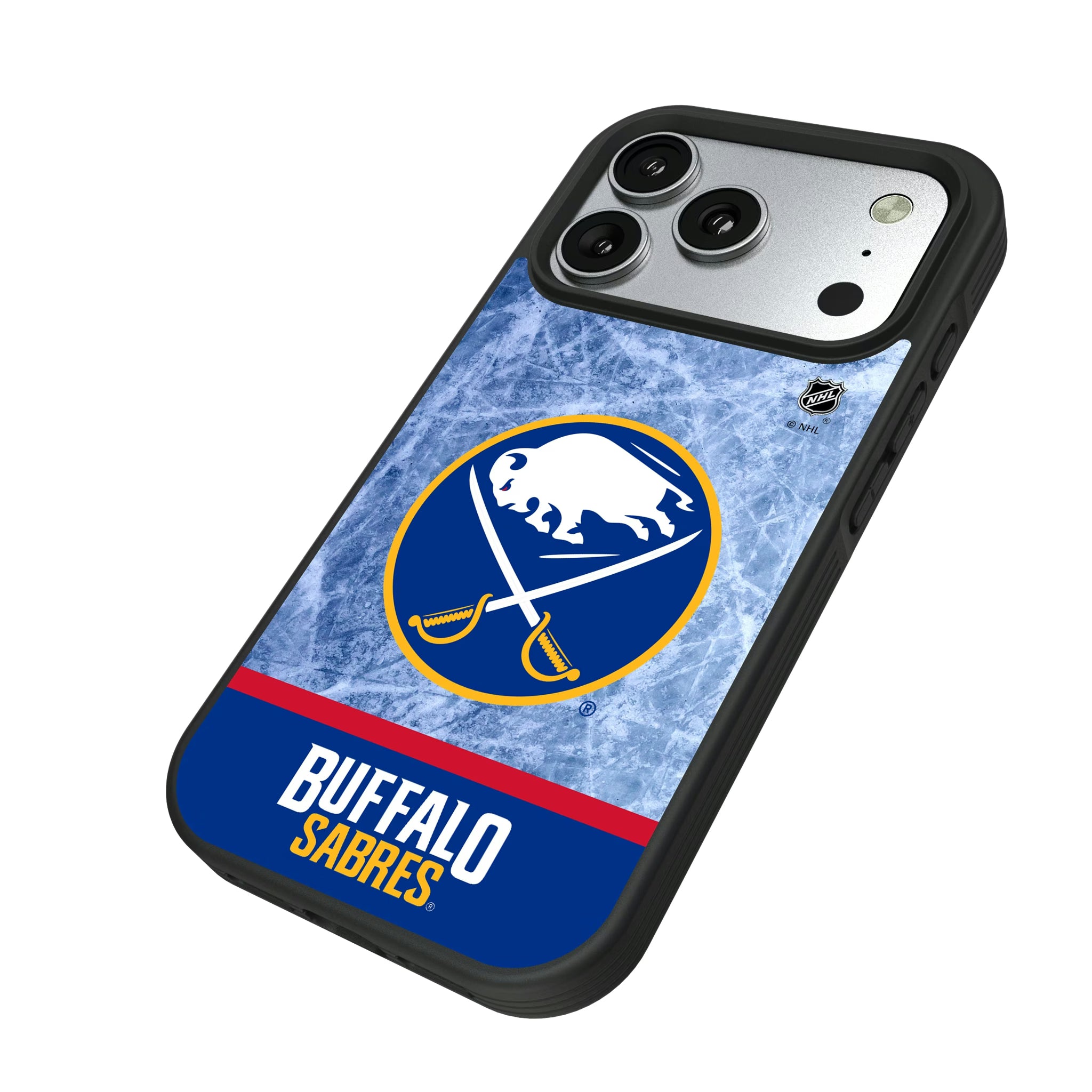 Buffalo Sabres Ice Wordmark iPhone Bump Phone Case for Apple iPhone - Isometric View#Device_iPhone 17 Pro