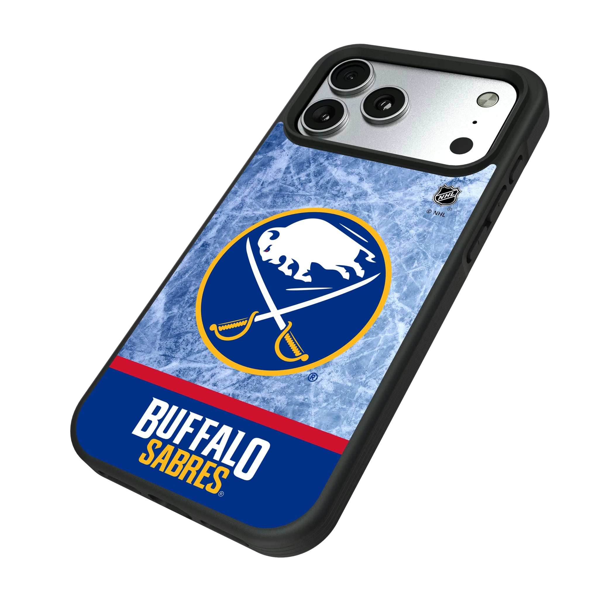 Buffalo Sabres Ice Wordmark iPhone Bump Phone Case for Apple iPhone - Isometric View#Device_iPhone 17 Pro Max