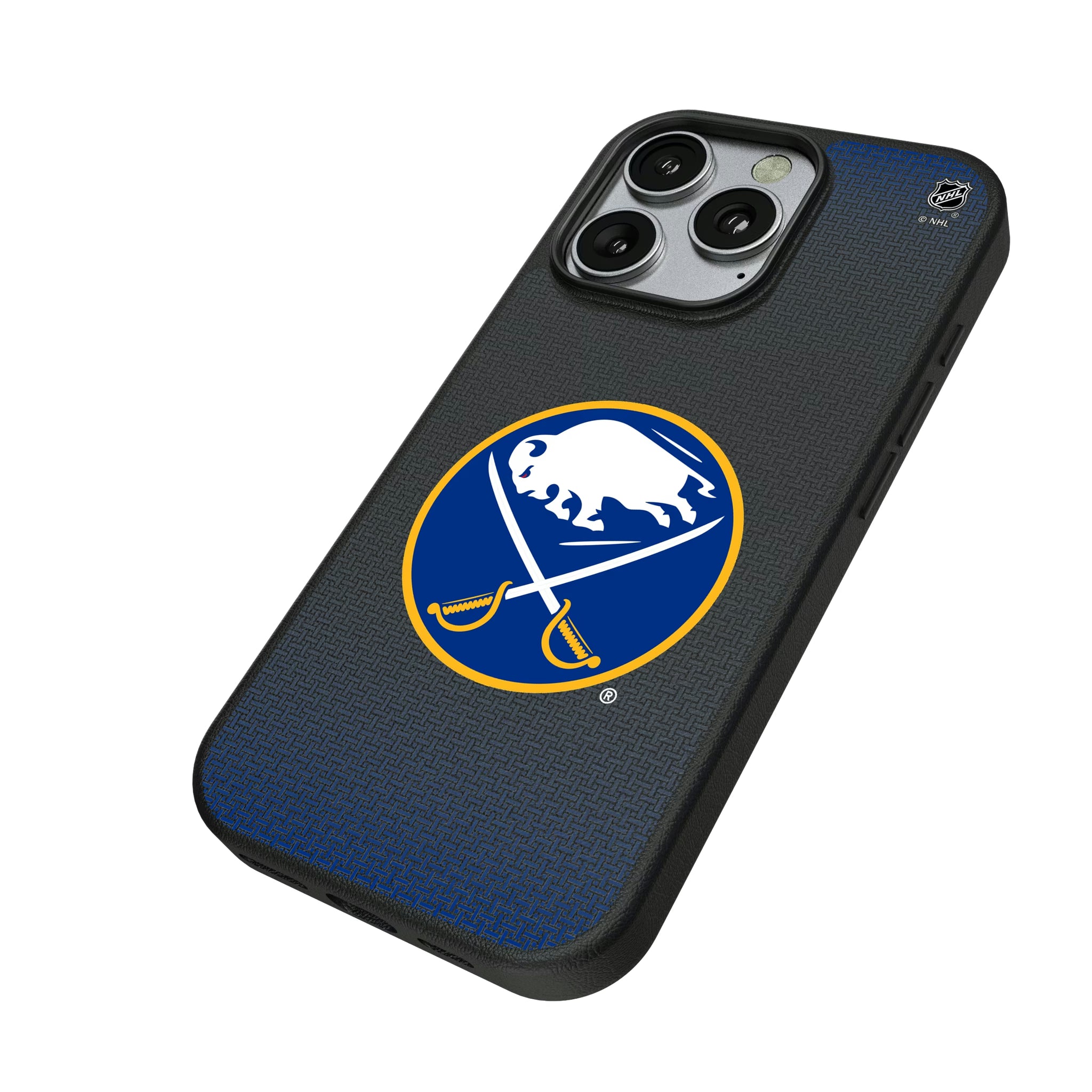 Buffalo Sabres Linen iPhone MagSafe Compatible Phone Case for Apple iPhone - Isometric View