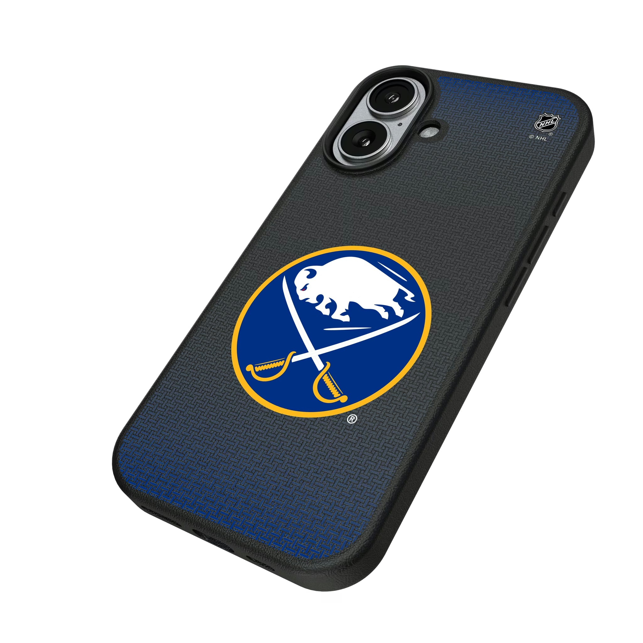Buffalo Sabres Linen iPhone MagSafe Compatible Phone Case for Apple iPhone - Isometric View#Device_iPhone 17