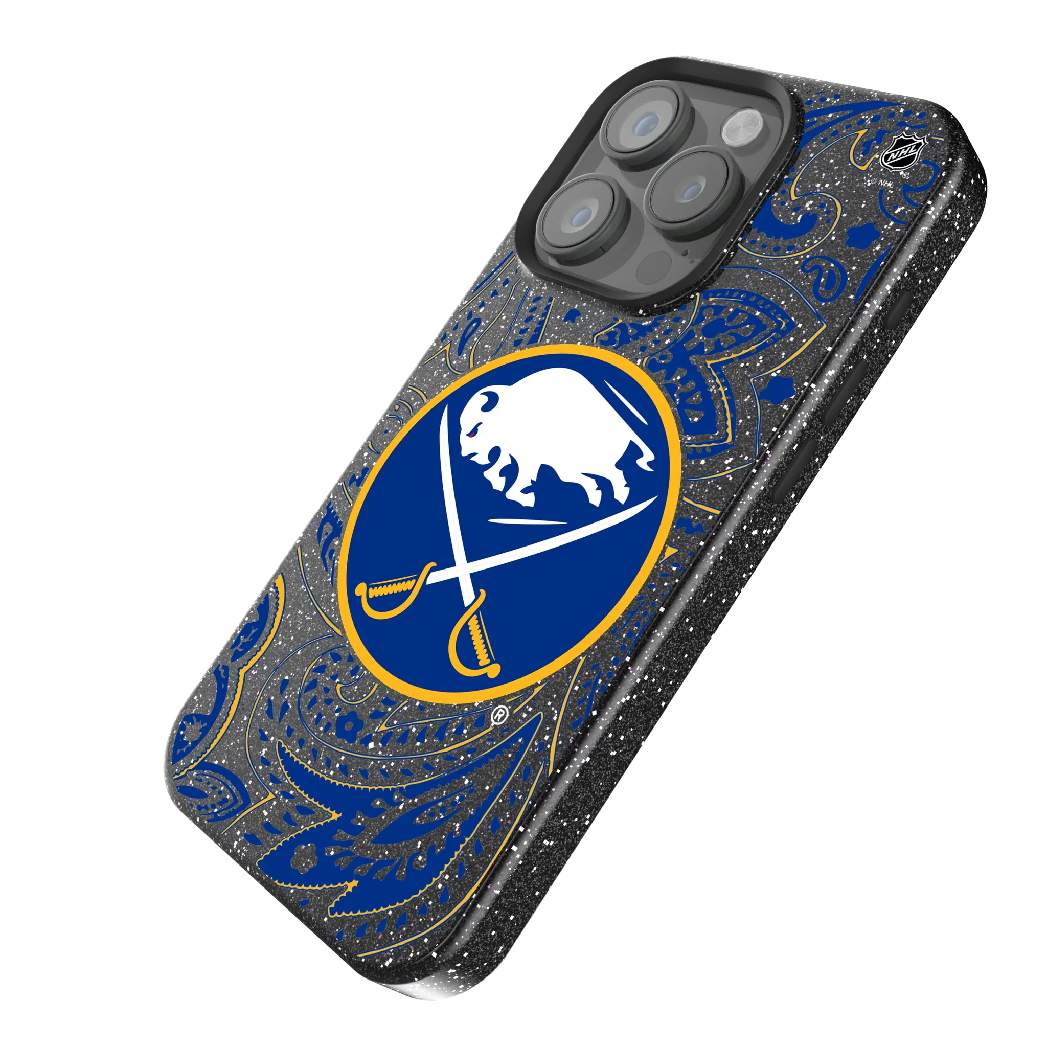 Buffalo Sabres Paisley iPhone Bling Phone Case for Apple iPhone - Isometric View