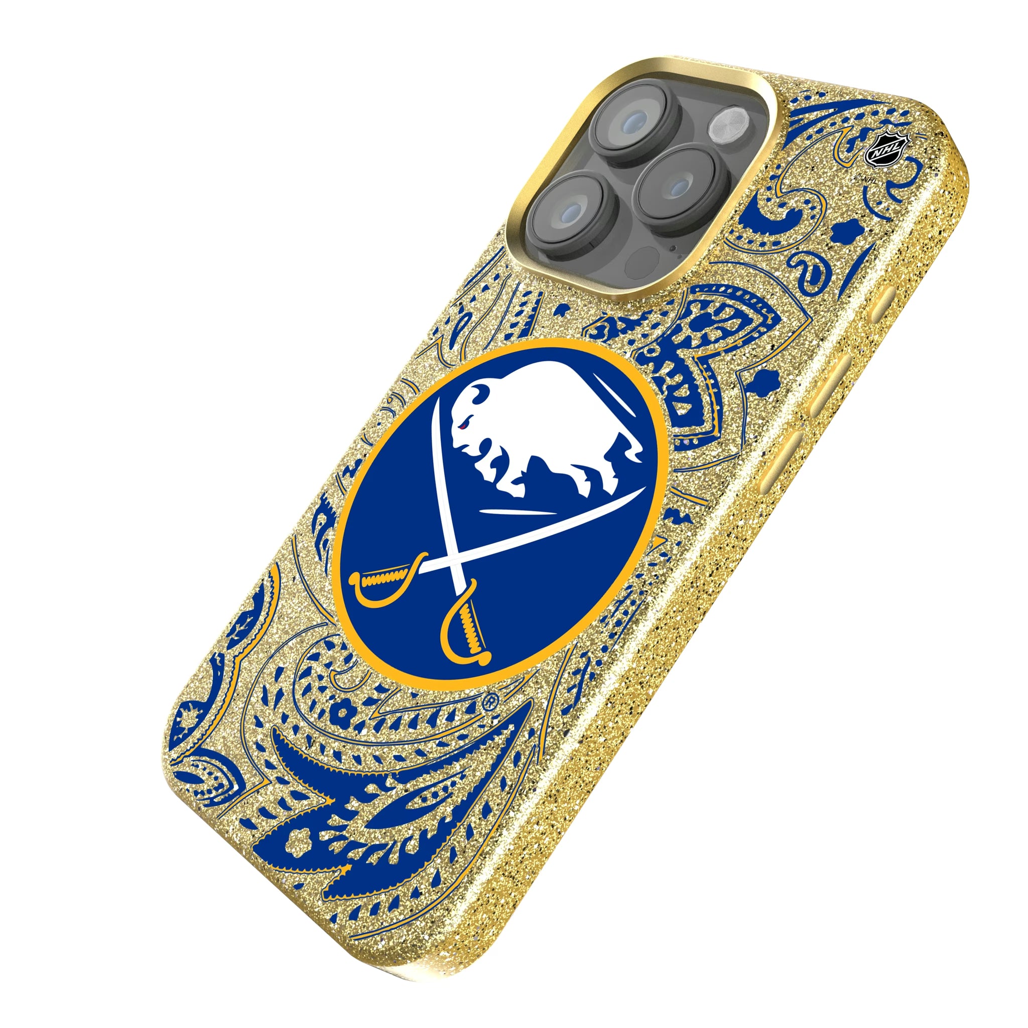 Buffalo Sabres Paisley iPhone Bling Phone Case for Apple iPhone - Isometric View