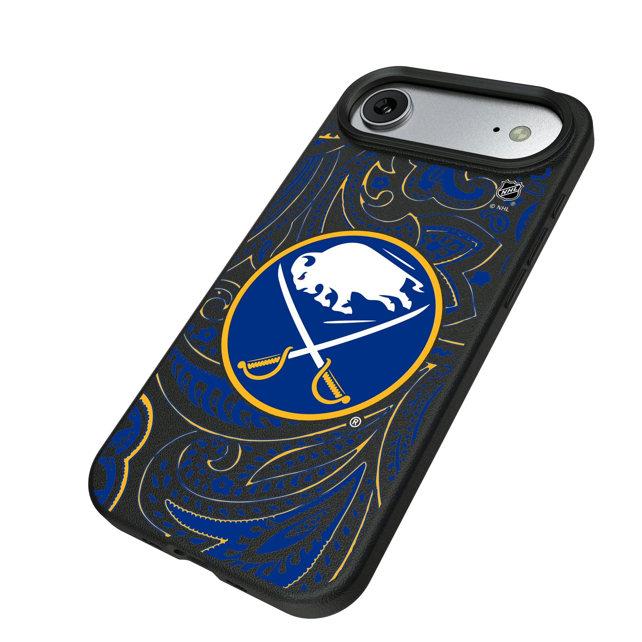 Buffalo Sabres Paisley iPhone MagSafe Compatible Phone Case for Apple iPhone - Isometric View#Device_iPhone Air
