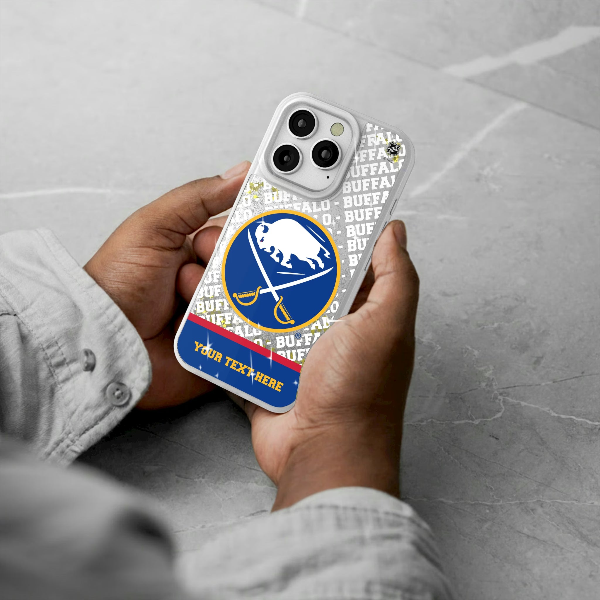 Buffalo Sabres Personalized EndZone Plus iPhone Glitter Phone Case for Apple iPhone - Lifestyle#Device_iPhone 16 Pro