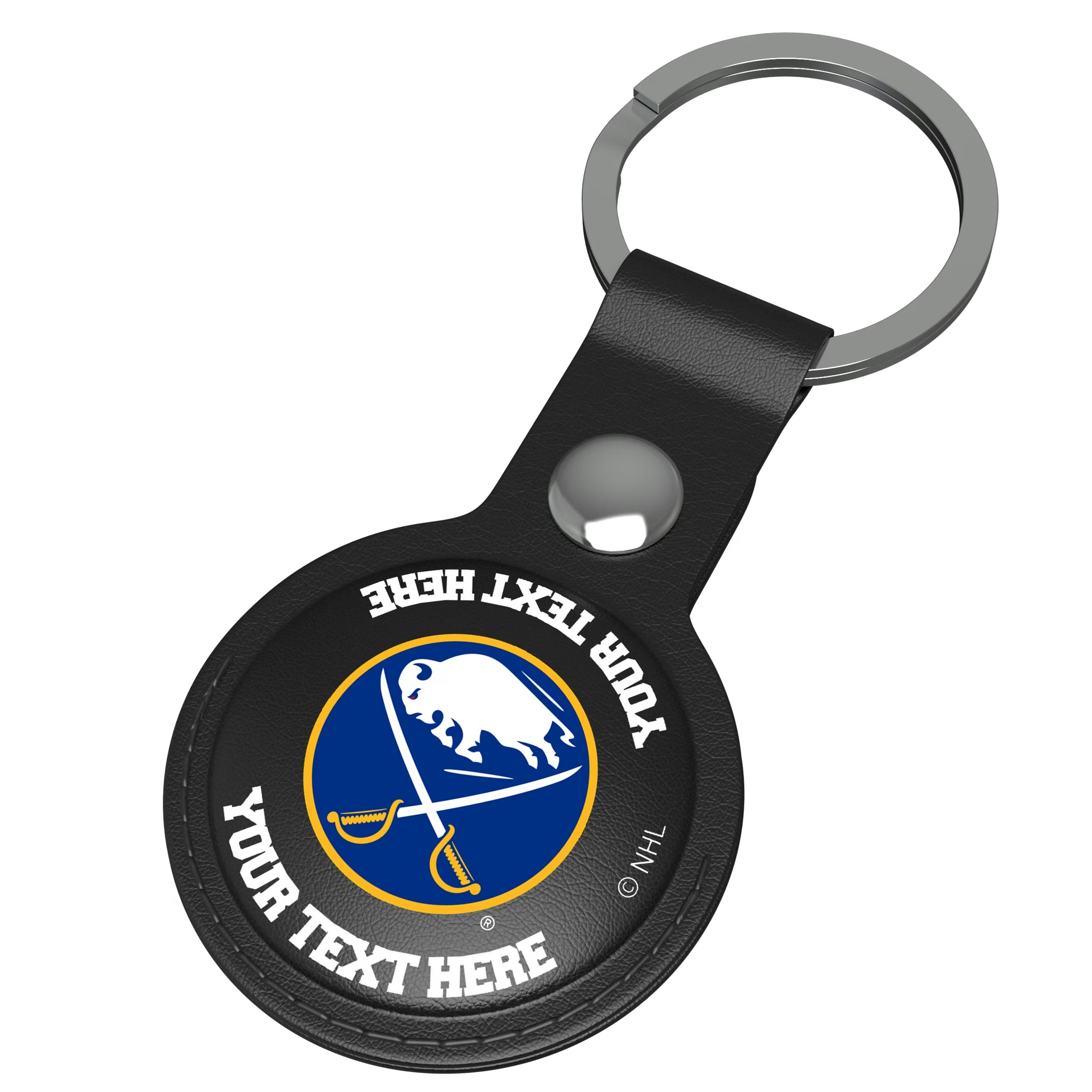 Buffalo Sabres Personalized Insignia AirTag Black Airtag Holder - Isometric View