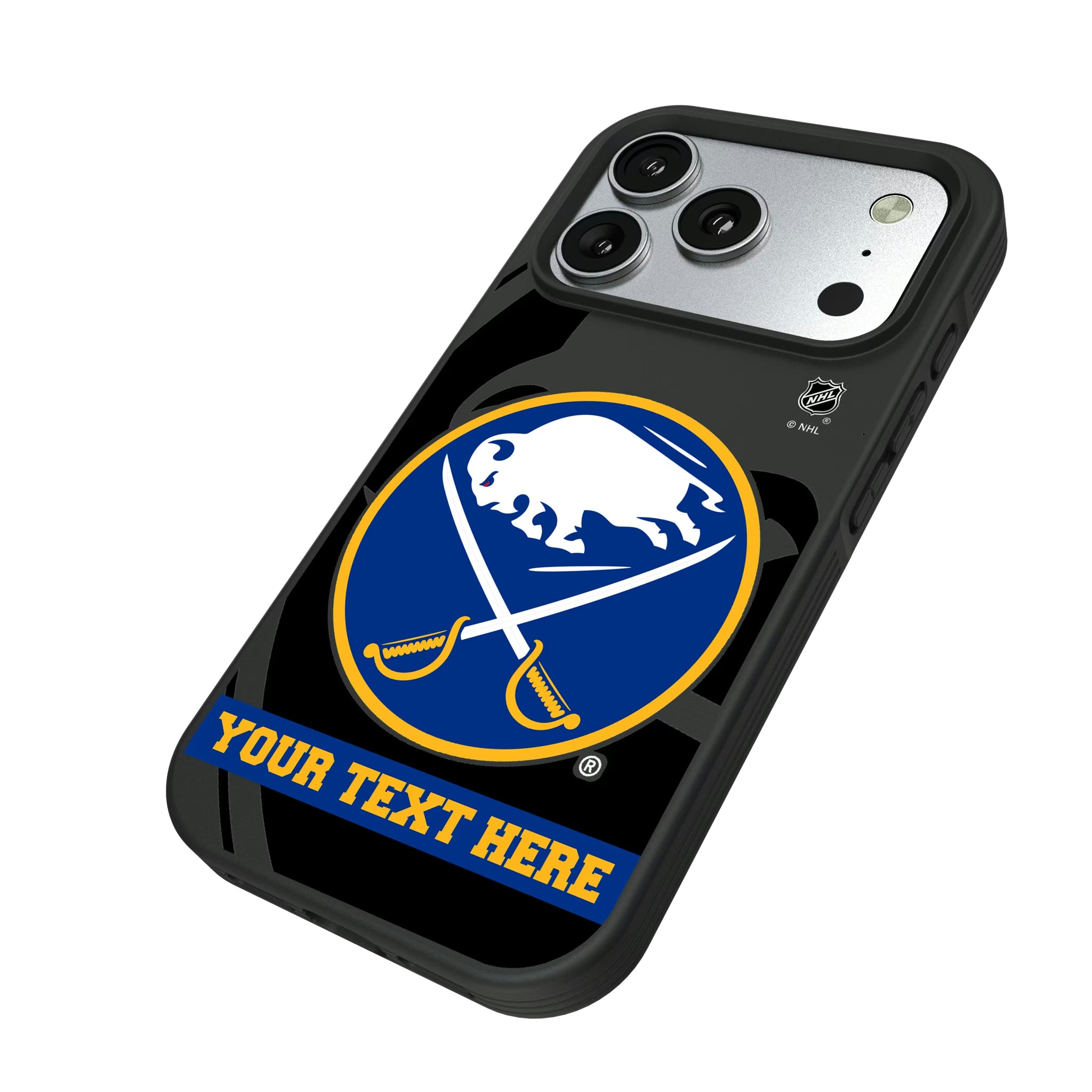 Buffalo Sabres Personalized Tilt iPhone Bump Phone Case for Apple iPhone - Isometric View#Device_iPhone 17 Pro