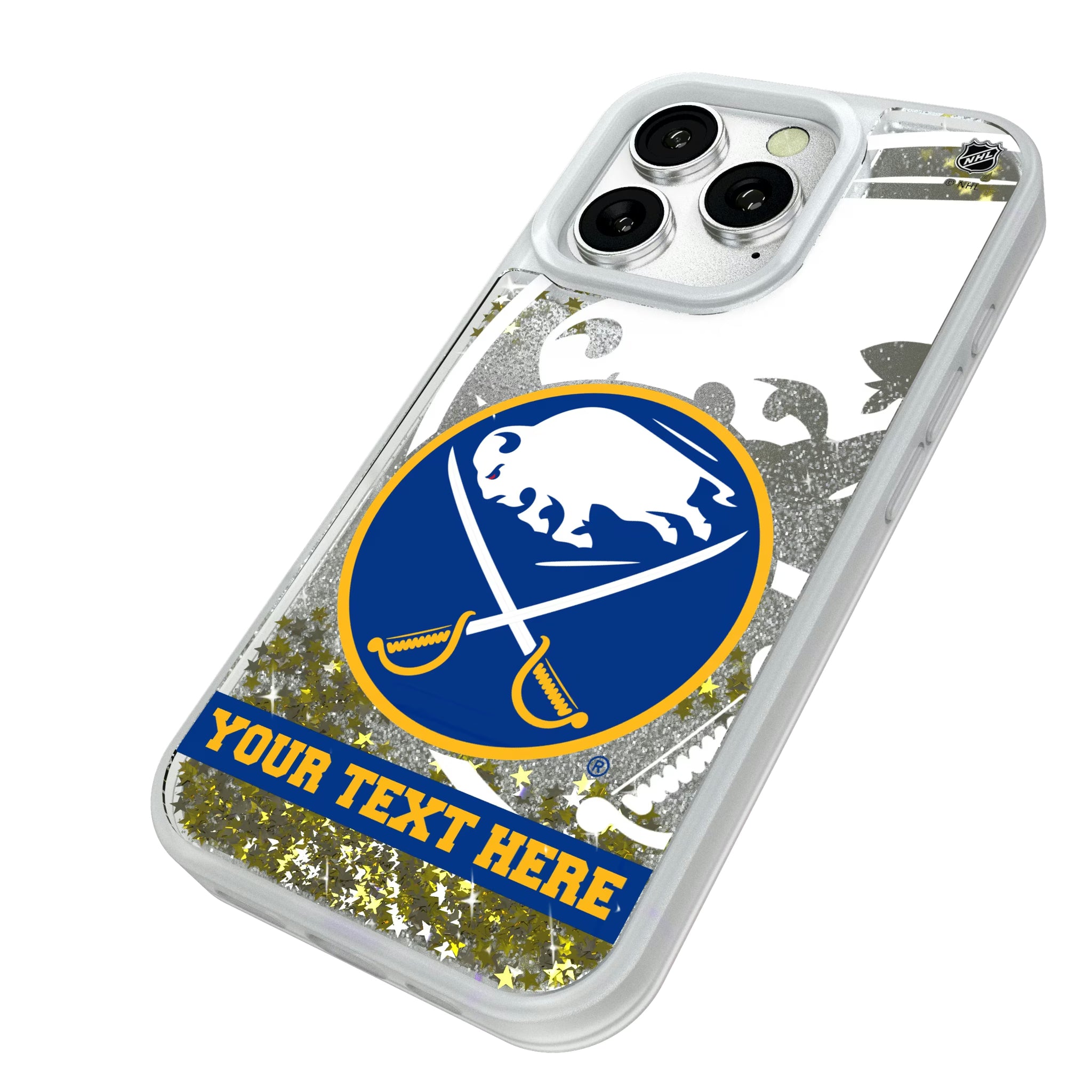 Buffalo Sabres Personalized Tilt iPhone Glitter Phone Case for Apple iPhone - Isometric View#Device_iPhone 16 Pro