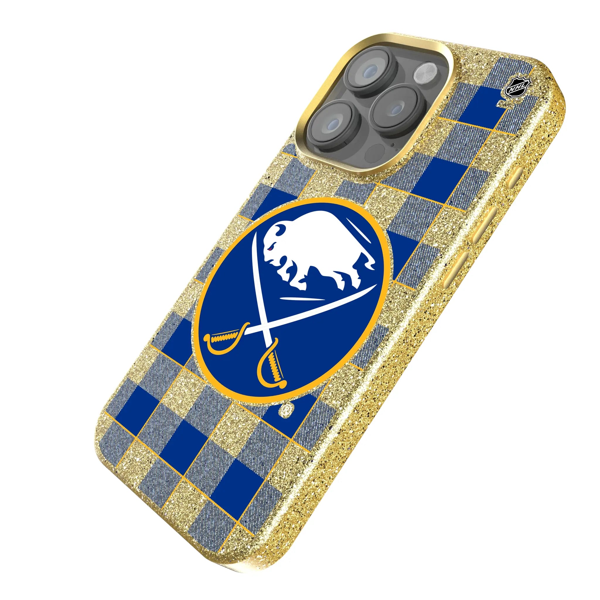 Buffalo Sabres Plaid iPhone Bling Phone Case for Apple iPhone - Isometric View