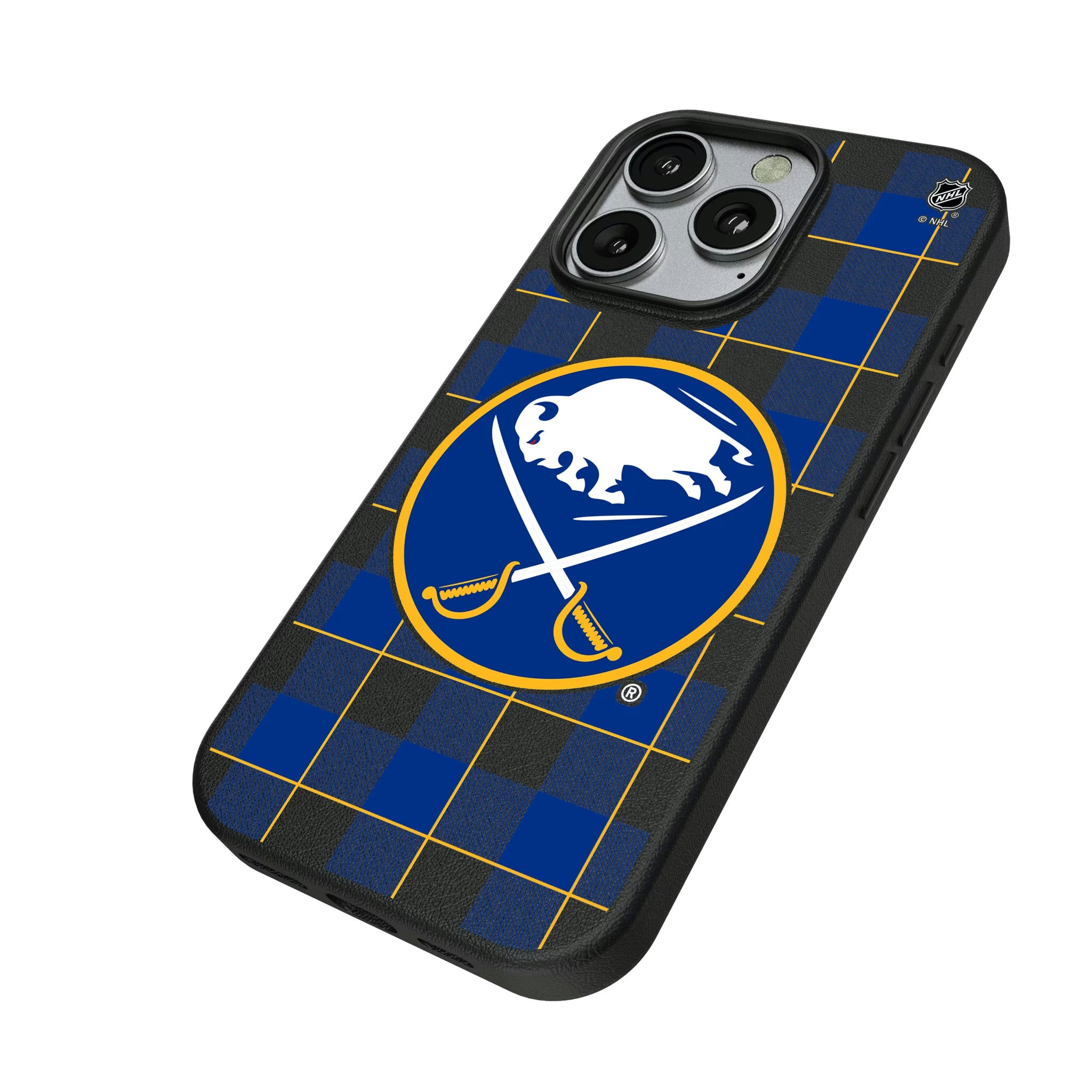 Buffalo Sabres Plaid iPhone MagSafe Compatible Phone Case for Apple iPhone - Isometric View