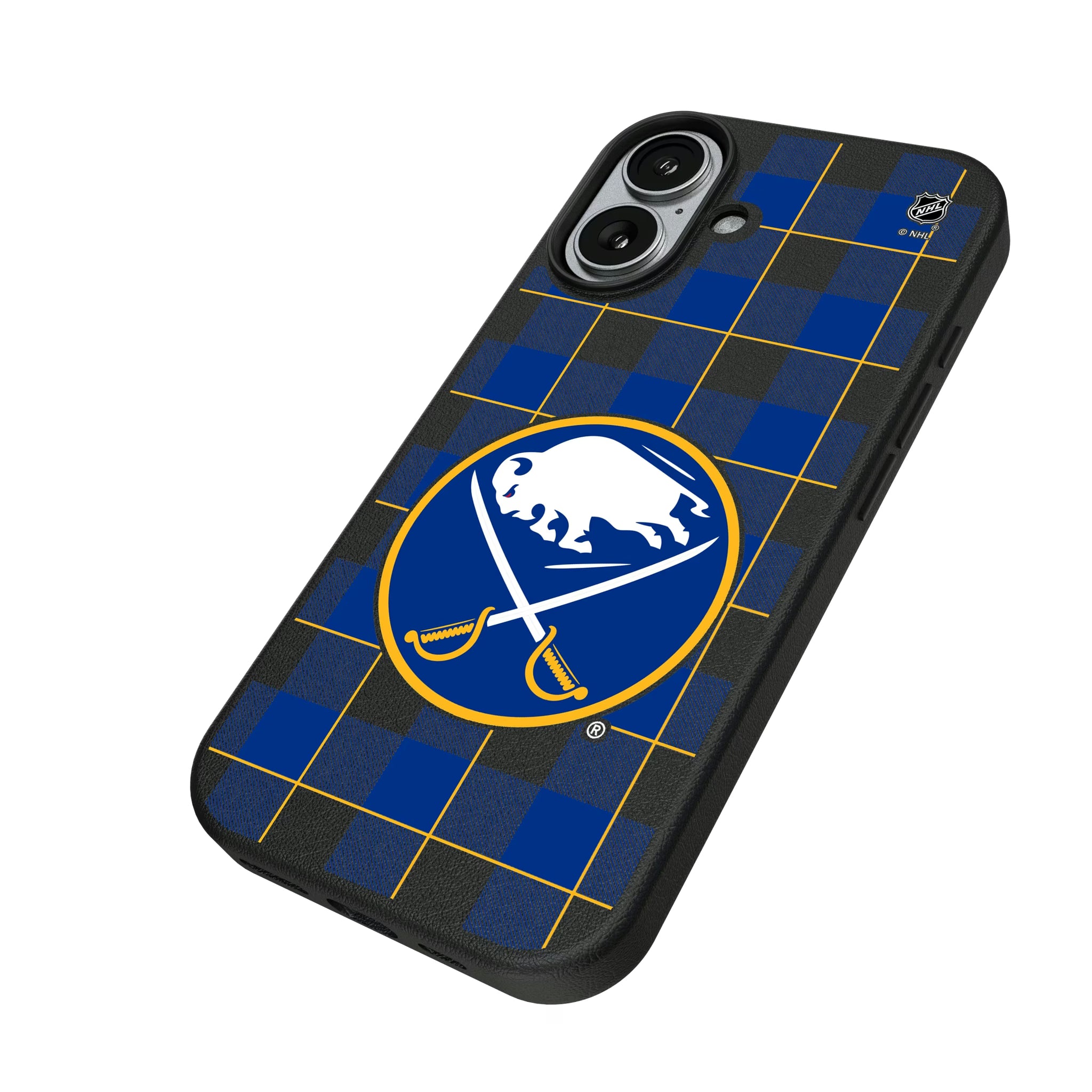 Buffalo Sabres Plaid iPhone MagSafe Compatible Phone Case for Apple iPhone - Isometric View#Device_iPhone 17