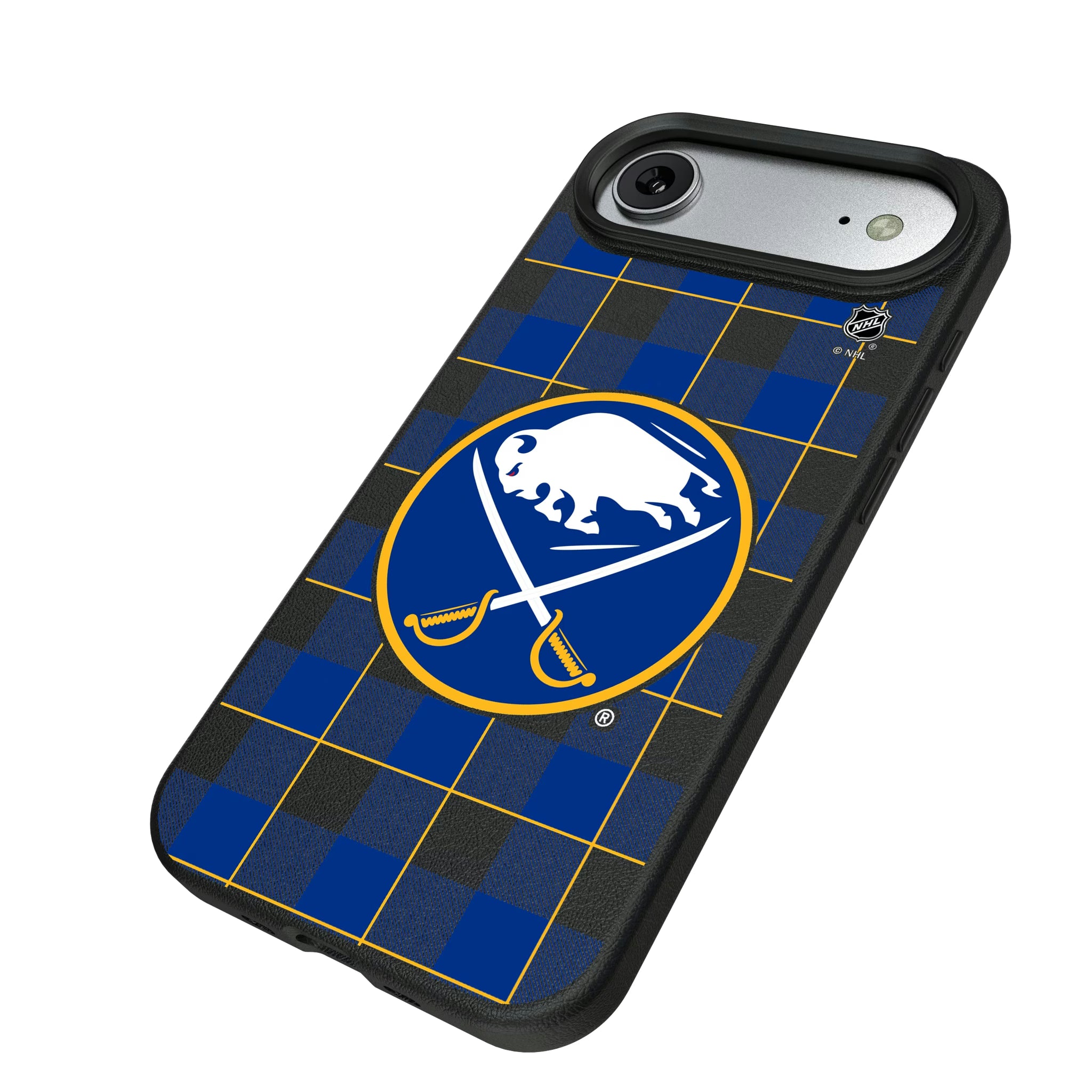 Buffalo Sabres Plaid iPhone MagSafe Compatible Phone Case for Apple iPhone - Isometric View#Device_iPhone Air