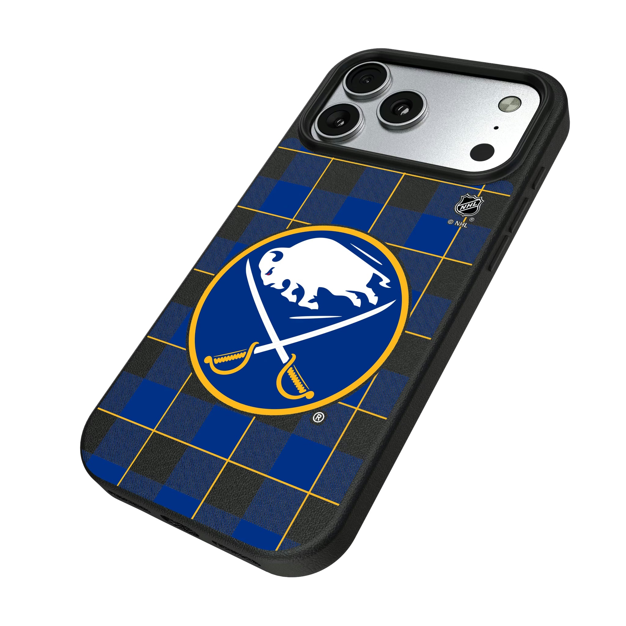 Buffalo Sabres Plaid iPhone MagSafe Compatible Phone Case for Apple iPhone - Isometric View#Device_iPhone 17 Pro Max