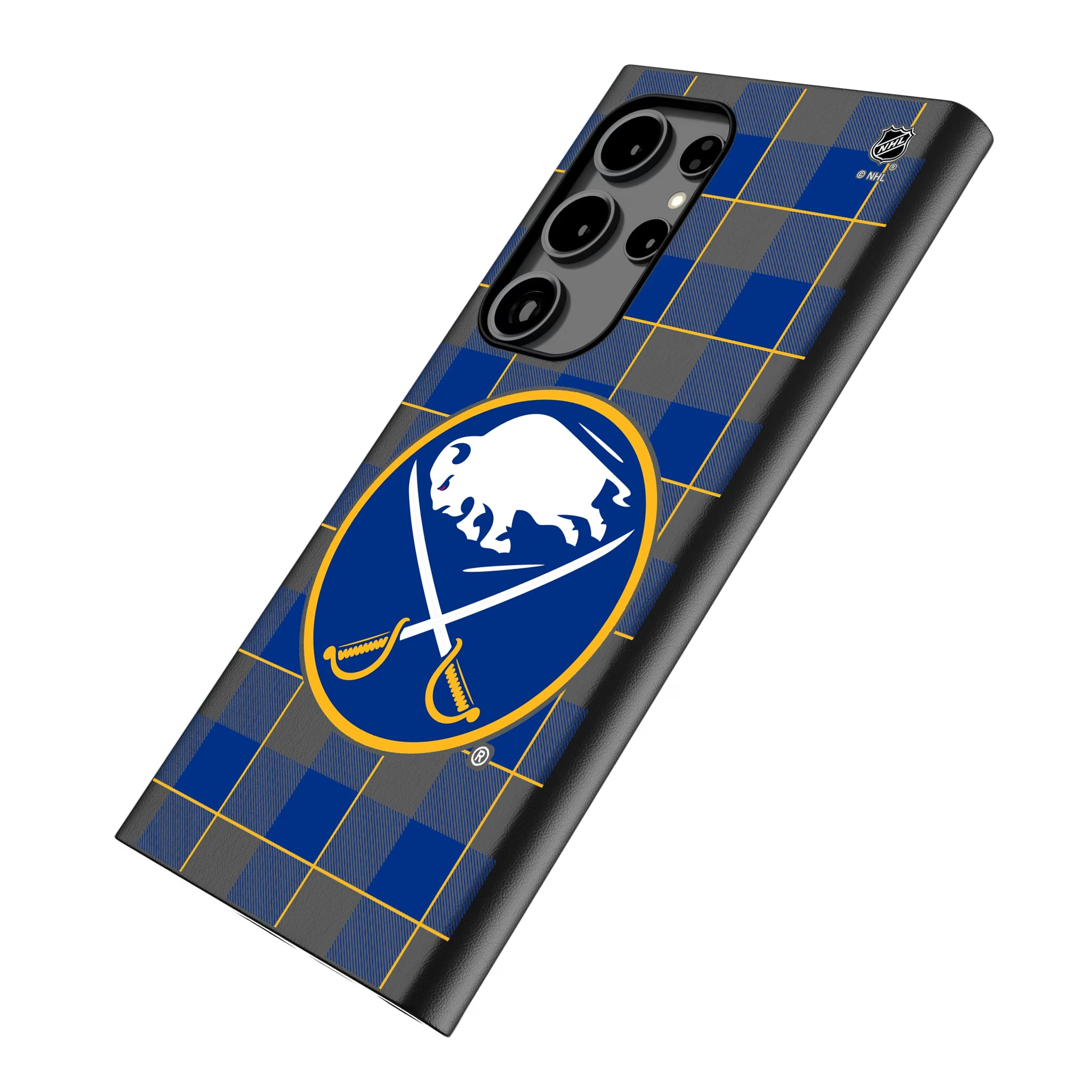 Buffalo Sabres Plaid Galaxy MagSafe Compatible Phone Case for Samsung Galaxy - Isometric View