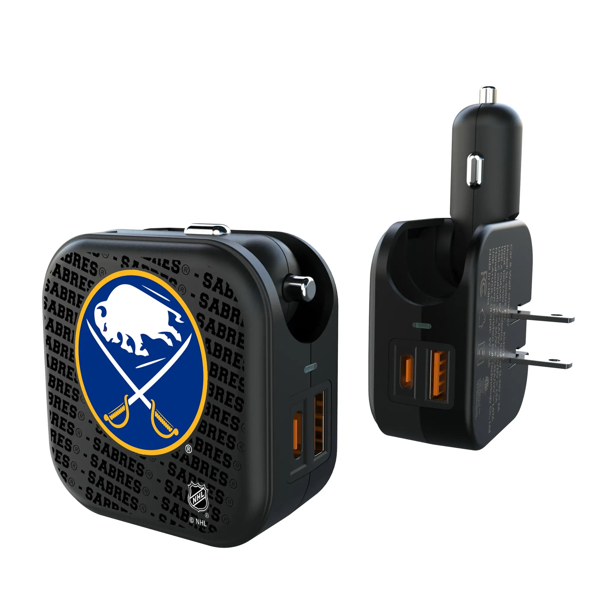 Buffalo Sabres Text Backdrop 2 in 1 USB A/C Charger