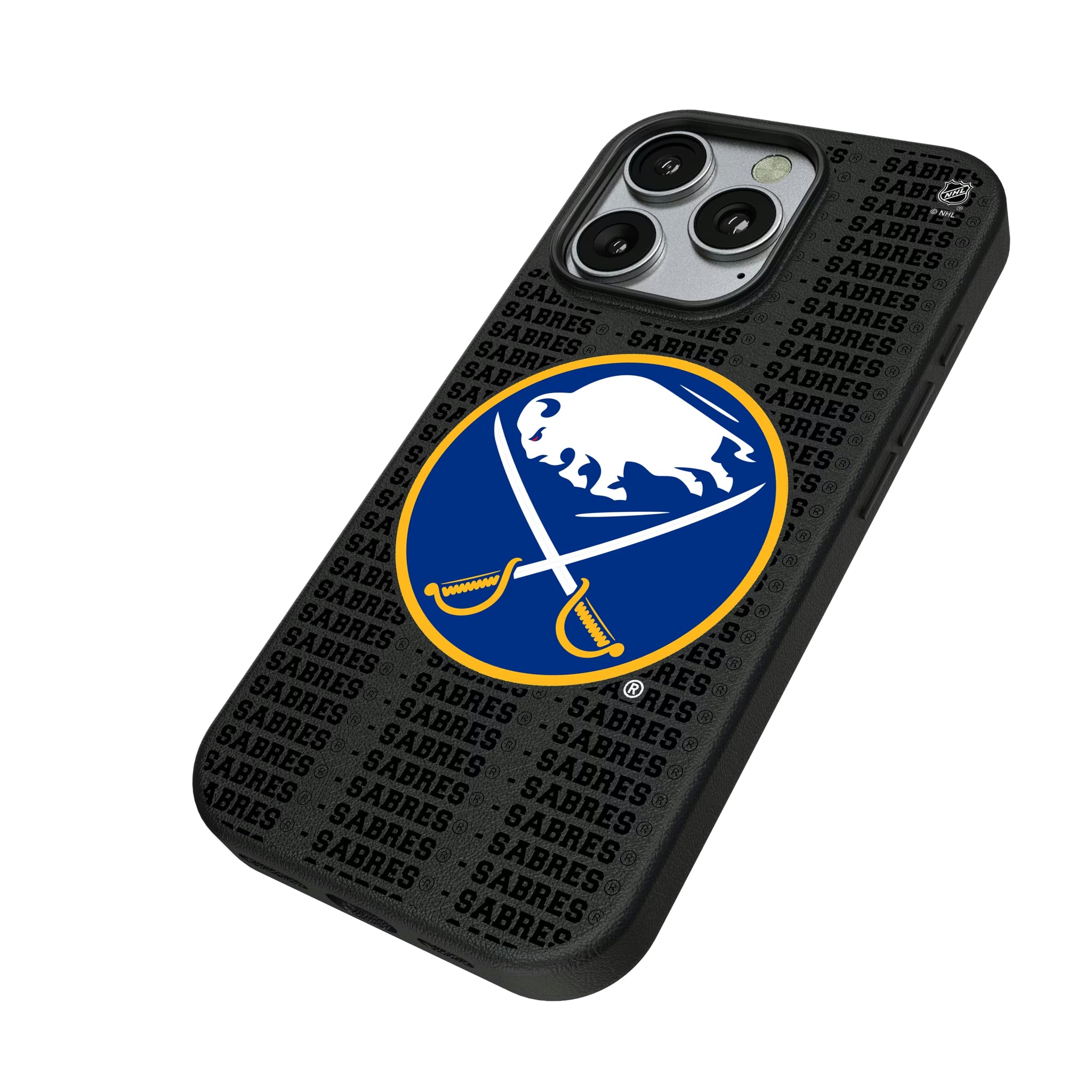 Buffalo Sabres Text Backdrop iPhone MagSafe Compatible Phone Case for Apple iPhone - Isometric View