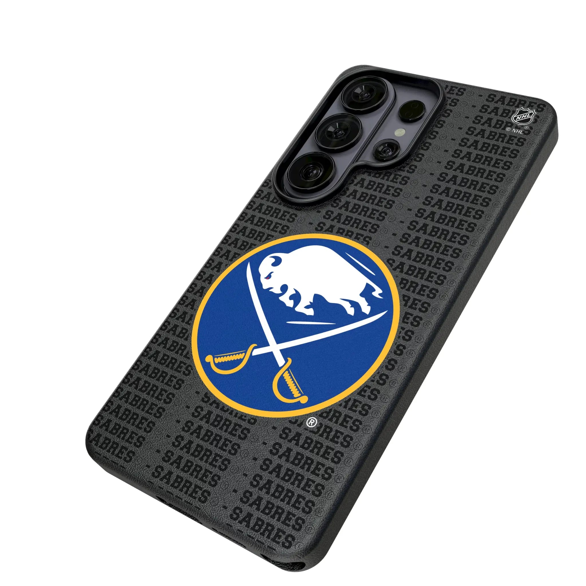 Buffalo Sabres Text Backdrop Galaxy MagSafe Compatible Phone Case for Samsung Galaxy - Isometric View#Device_Galaxy S26 Ultra