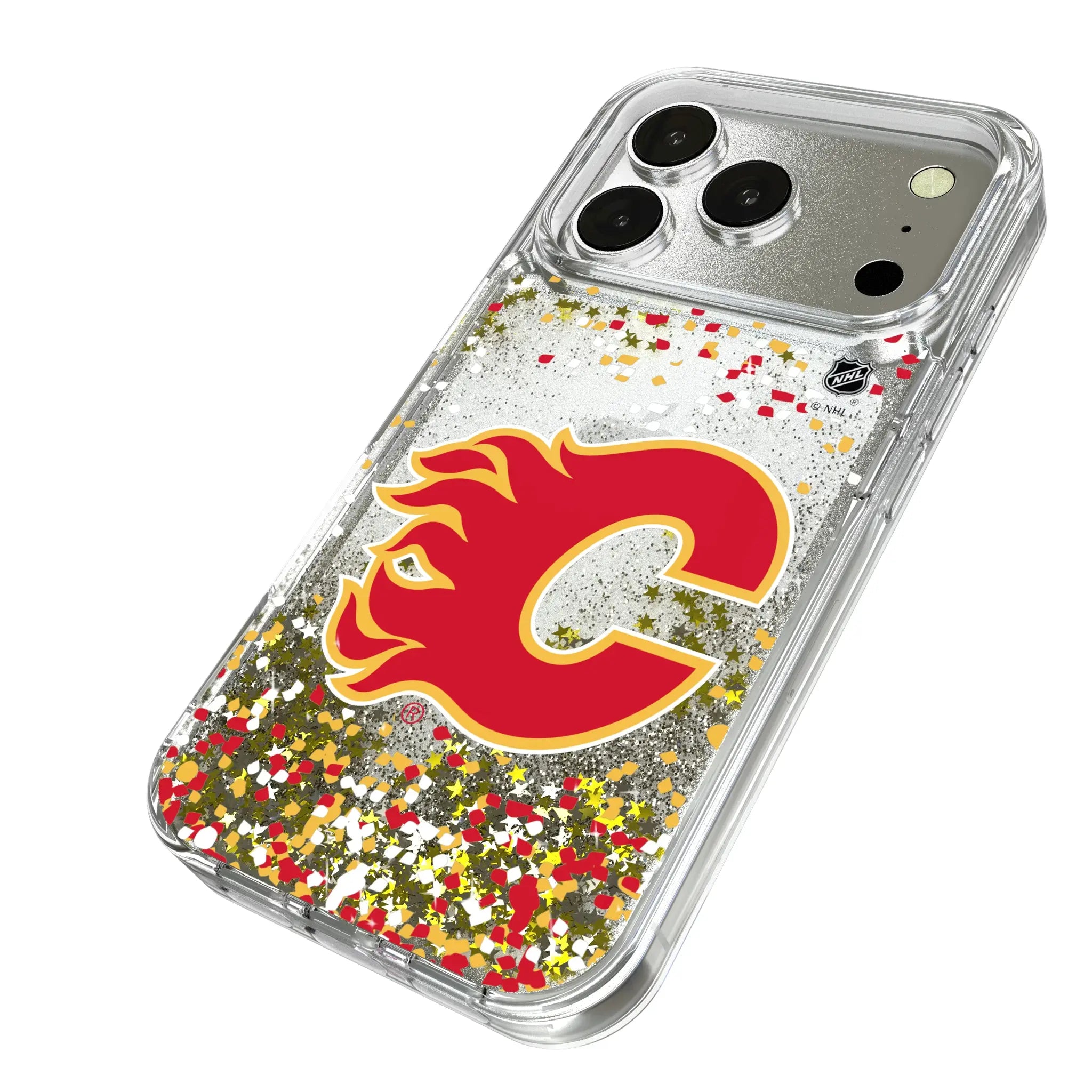 Calgary Flames Confetti iPhone Glitter Phone Case for Apple iPhone - Isometric View