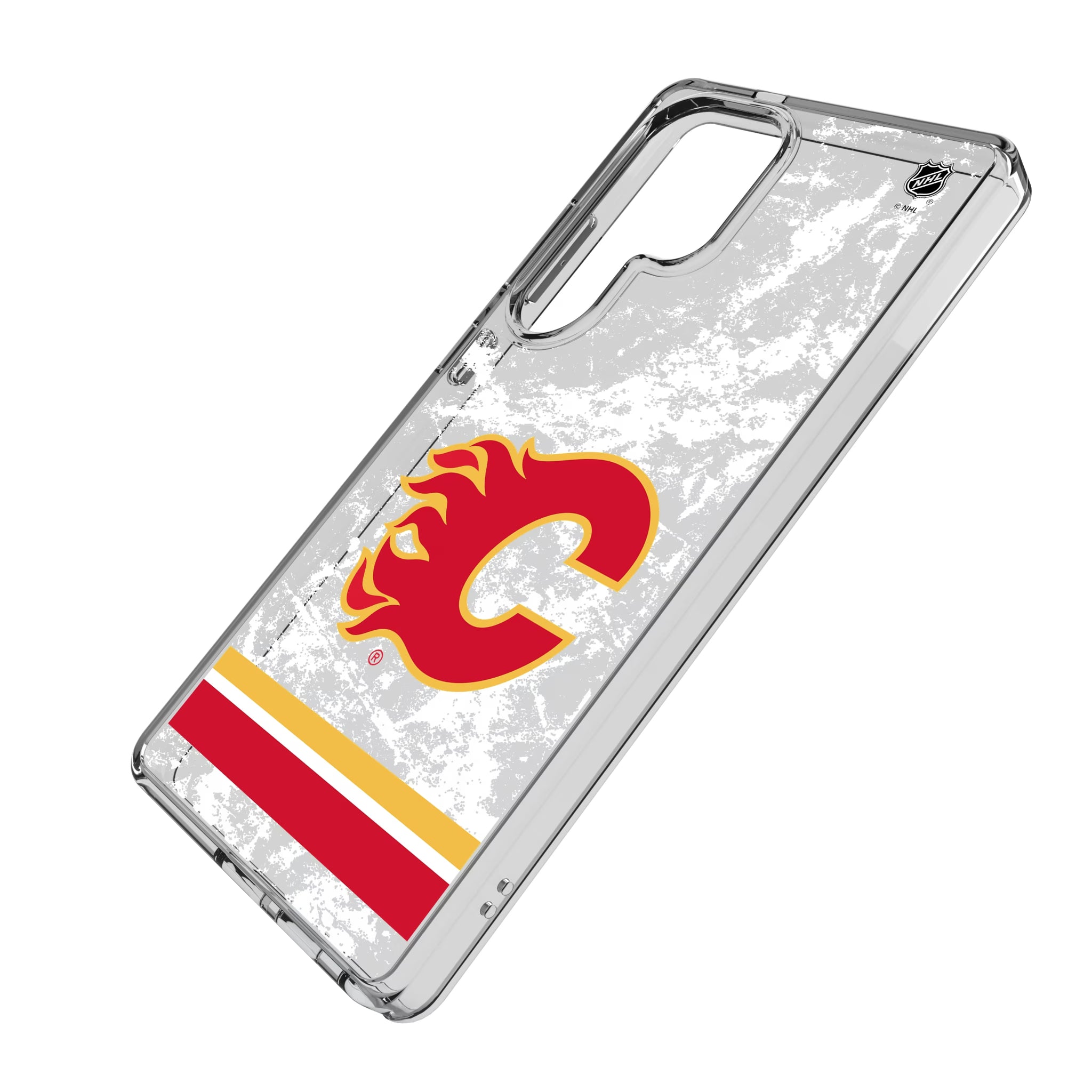 Calgary Flames Ice Stripe Galaxy Clear Phone Case for Samsung Galaxy - Isometric View