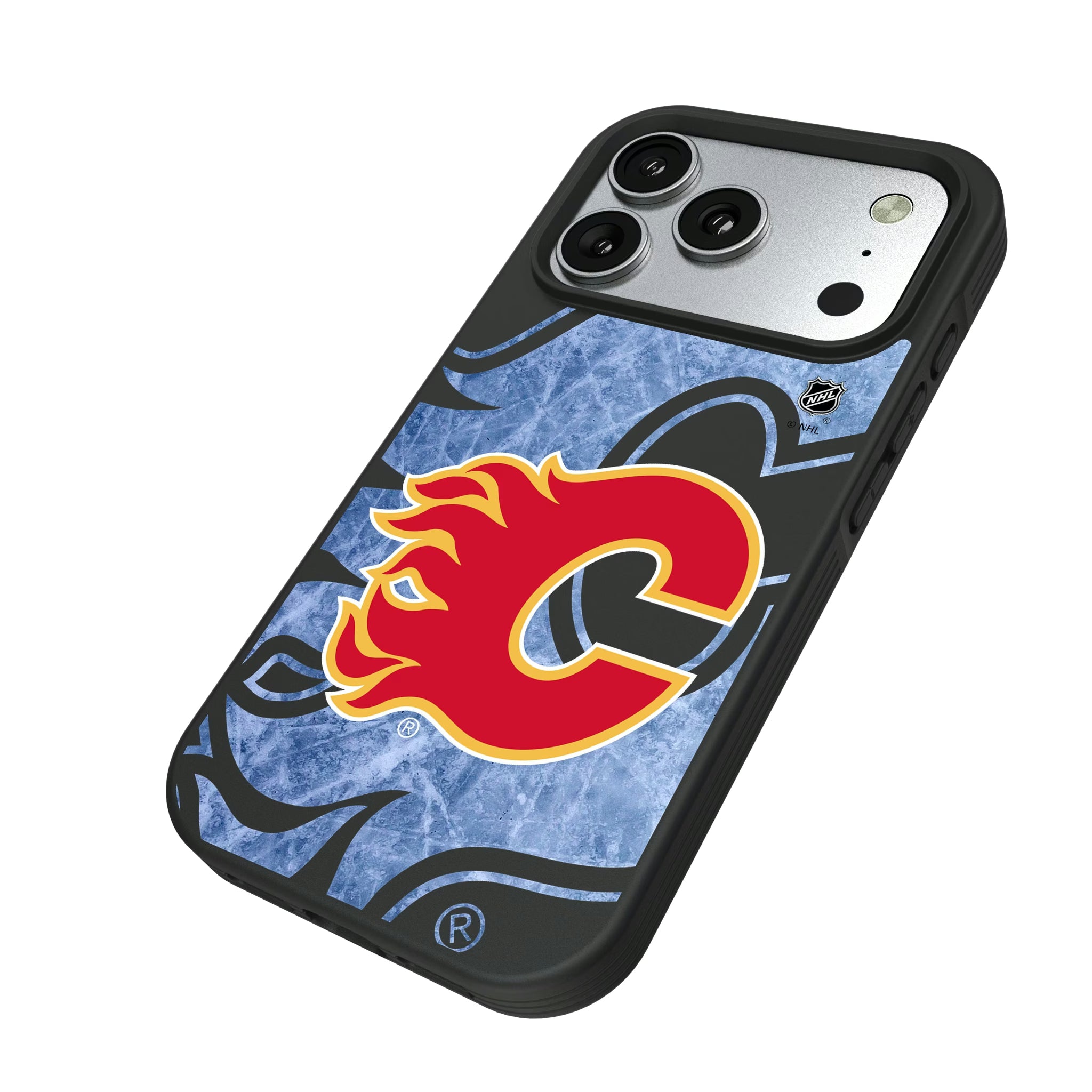 Calgary Flames Ice Tilt iPhone Bump Phone Case for Apple iPhone - Isometric View#Device_iPhone 17 Pro