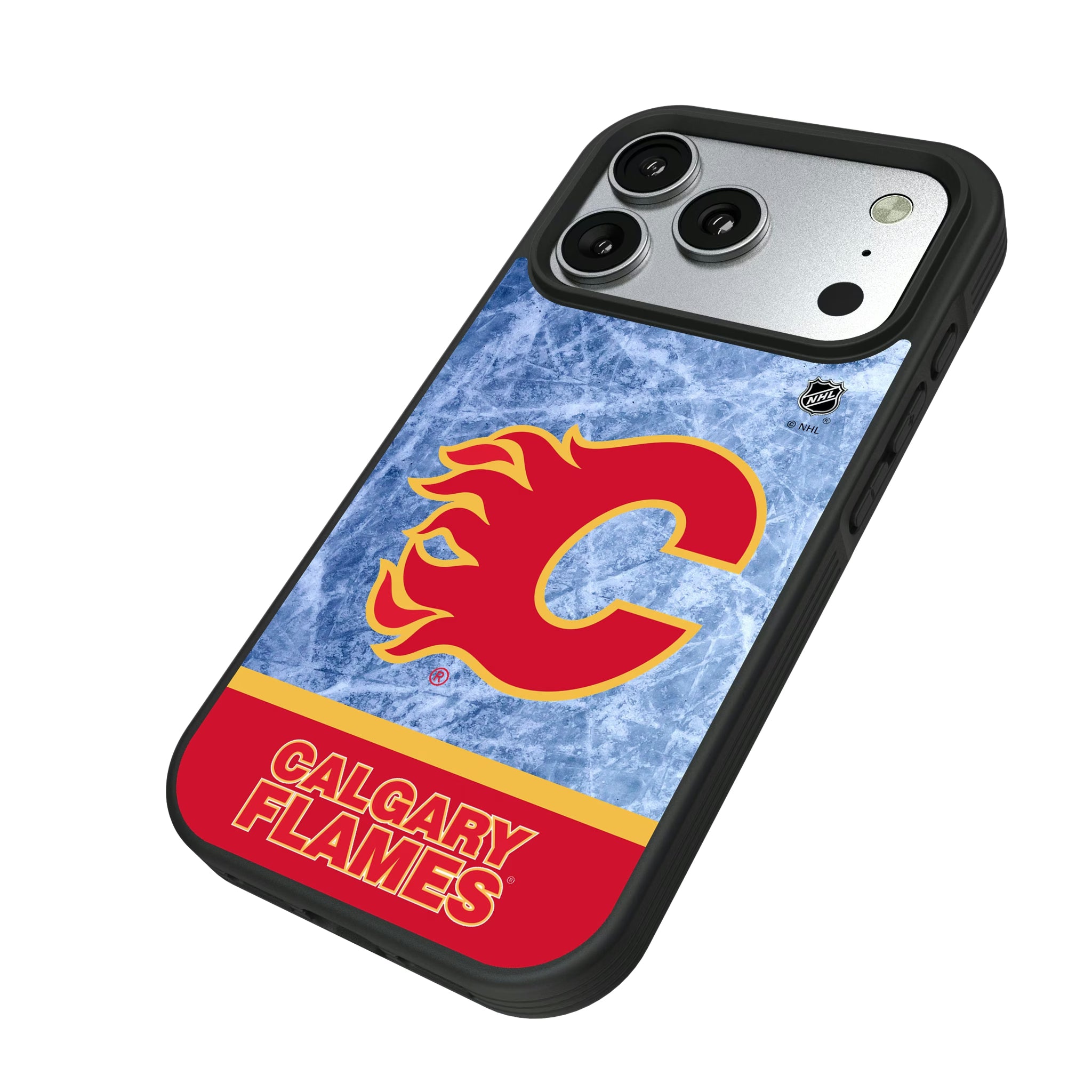 Calgary Flames Ice Wordmark iPhone Bump Phone Case for Apple iPhone - Isometric View#Device_iPhone 17 Pro