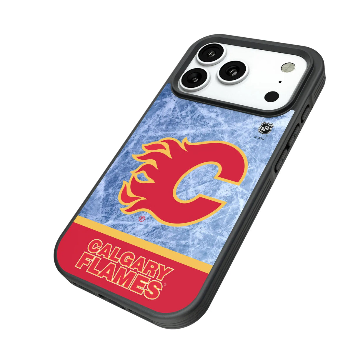 Calgary Flames Ice Wordmark iPhone Bump Phone Case for Apple iPhone - Isometric View#Device_iPhone 18 Pro