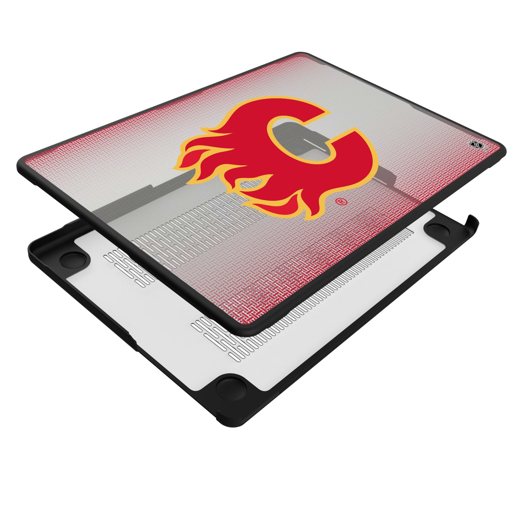 Calgary Flames Linen MacBook Laptop Case for Apple MacBook - Isometric View#Device_MacBook Pro (14-inch, 2021) / MacBook Pro (14-inch, 2023) / MacBook Pro (14-inch, 2024)