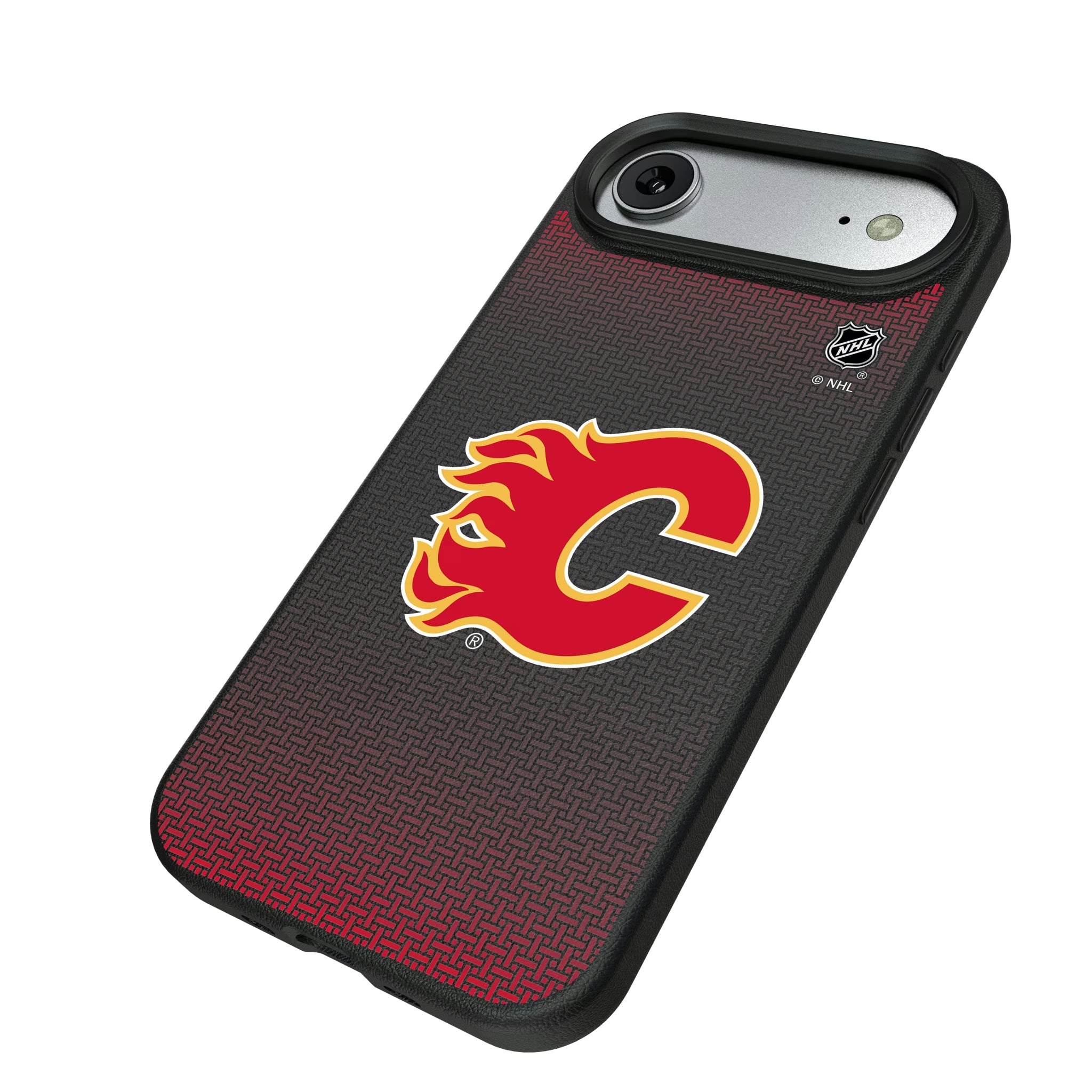 Calgary Flames Linen iPhone MagSafe Compatible Phone Case for Apple iPhone - Isometric View#Device_iPhone Air