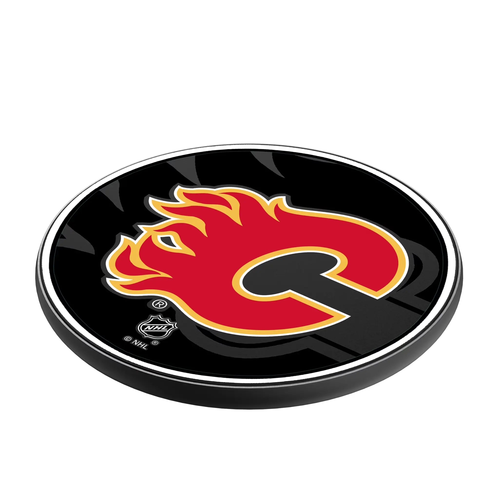 Calgary Flames Monocolor Tilt 15-Watt Wireless Charger - Isometric View
