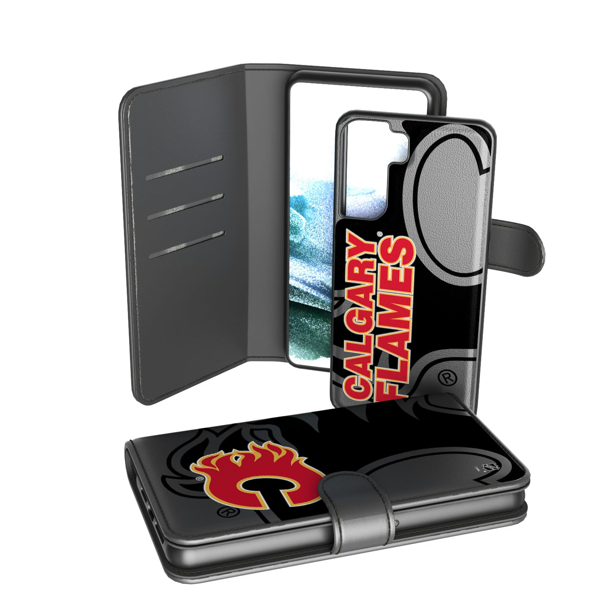 Calgary Flames Monocolor Tilt Galaxy Wallet Phone Case for Samsung Galaxy